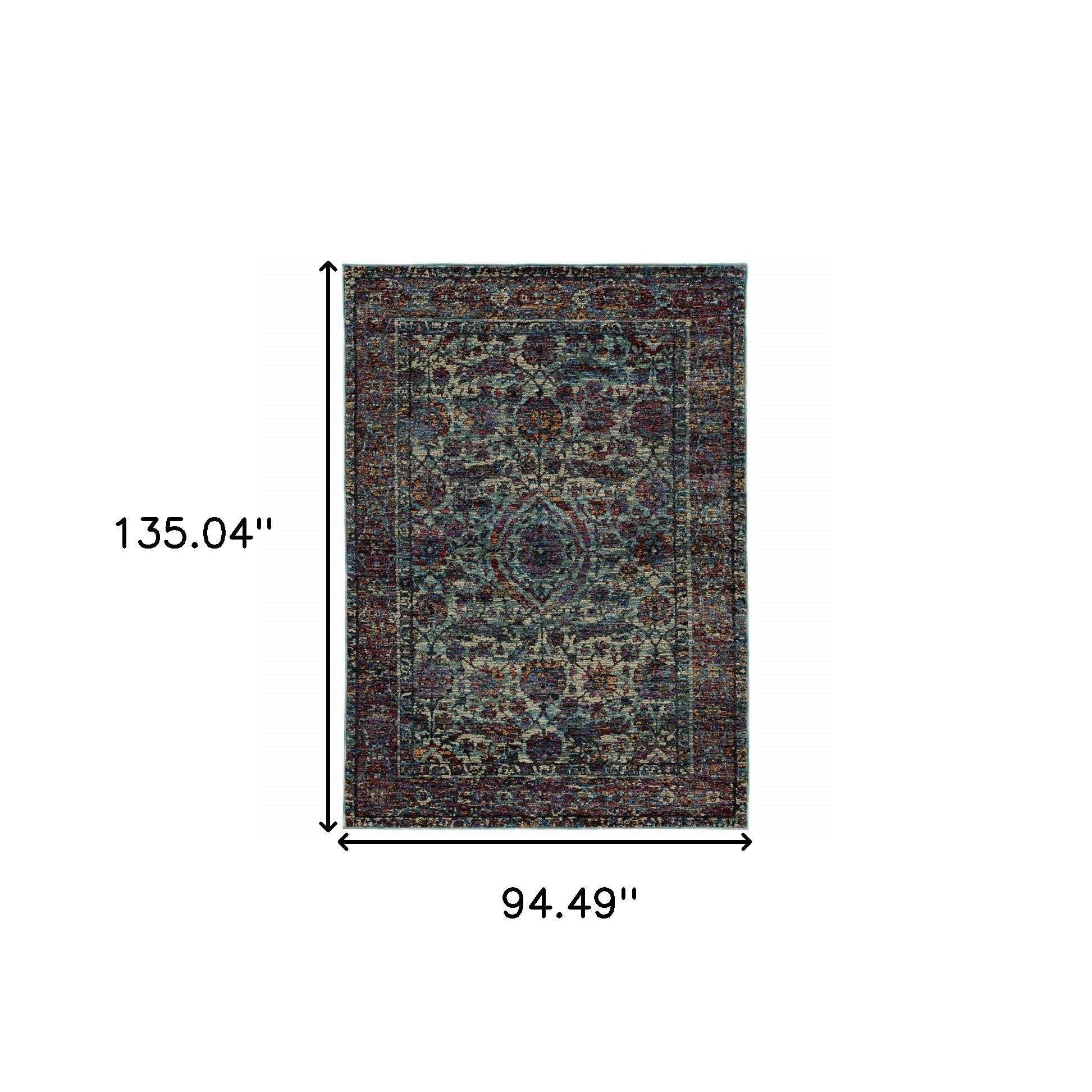 HomeRoots 510065 8 x 10 ft. Blue & Purple Oriental Power Loom Stain Resistant Rectangle Area Rug