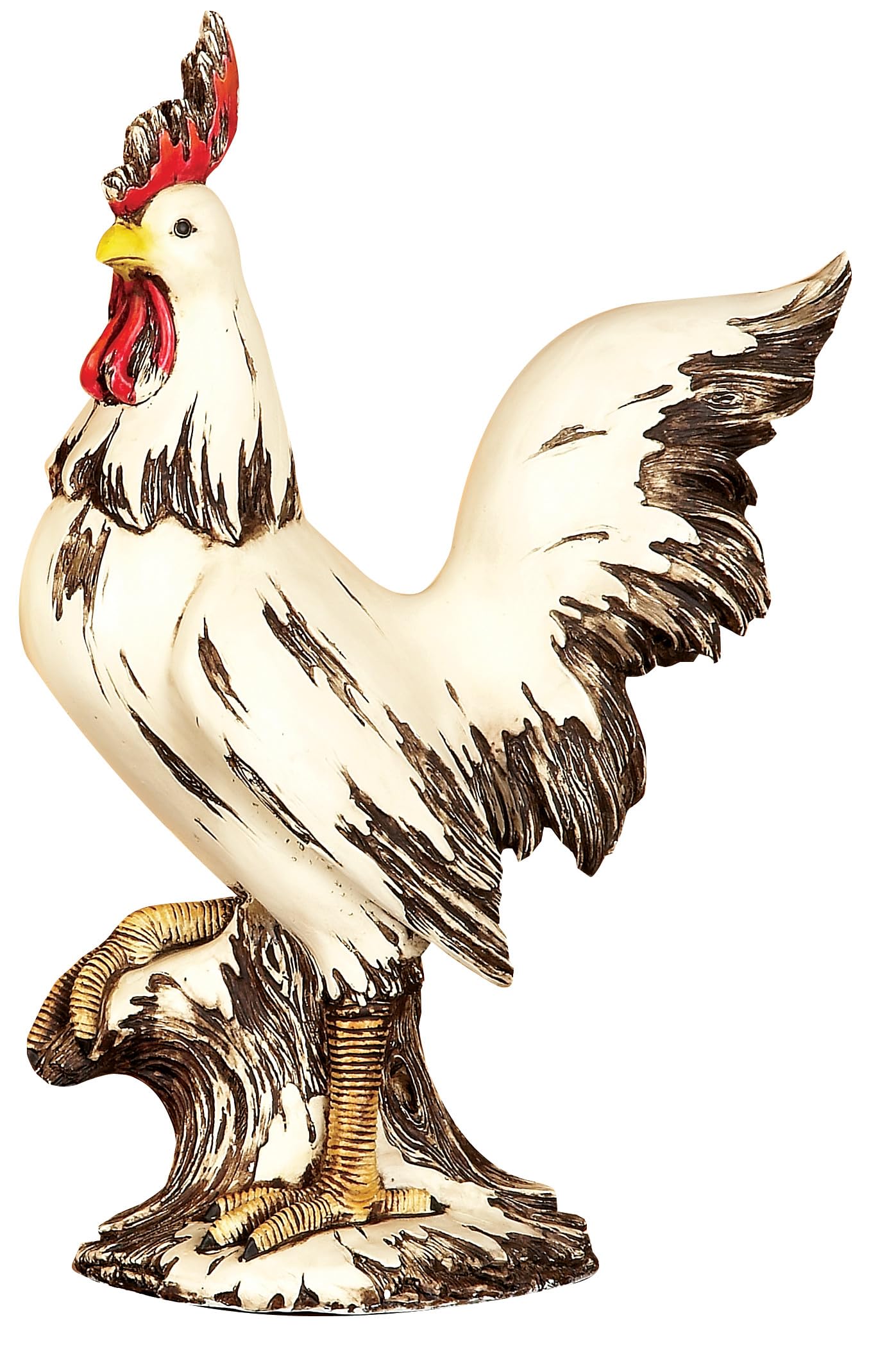 Deco 79 Polystone Rooster Decorative Garden Sculpture Indoor Outdoor Garden Statue, Outdoor Sculpture 10' X 6' X 15', White