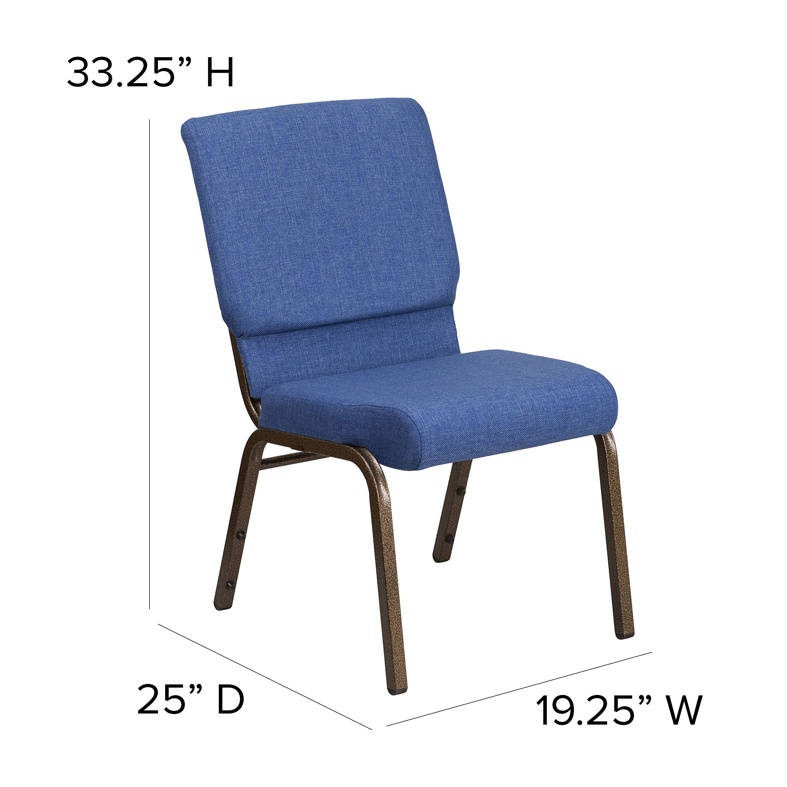 Flash Furniture Hercules Series 18.5''W Stacking Church Chair In Blue Fabric - Gold Vein Frame