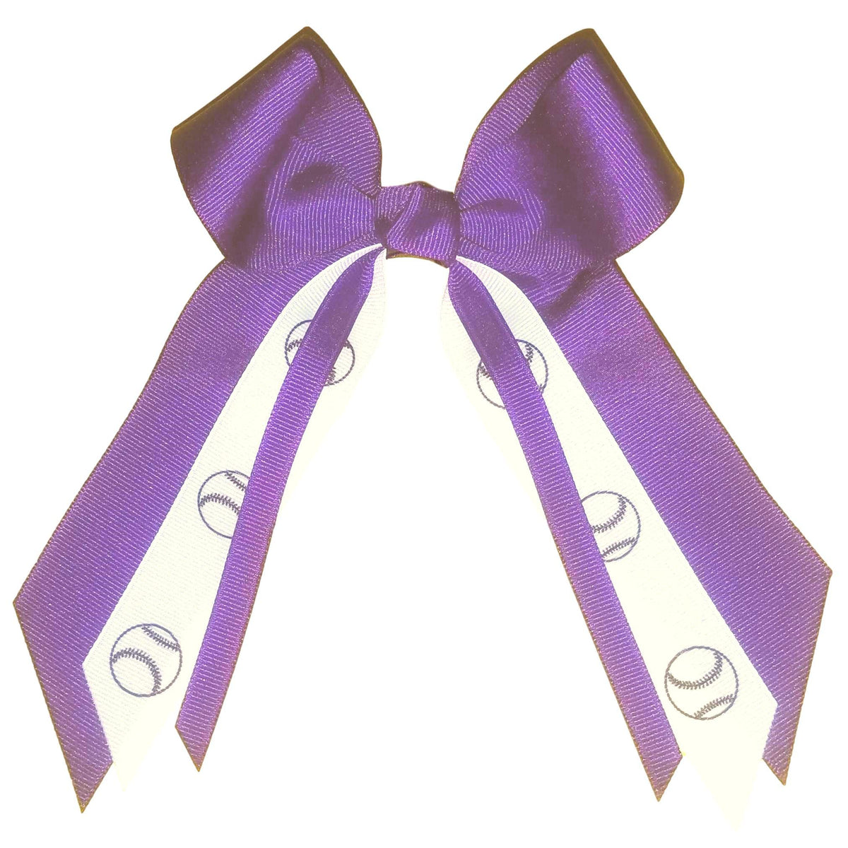 Softball Small Hair Bow, Made in the USA, white pony band, many colors, (Purple)