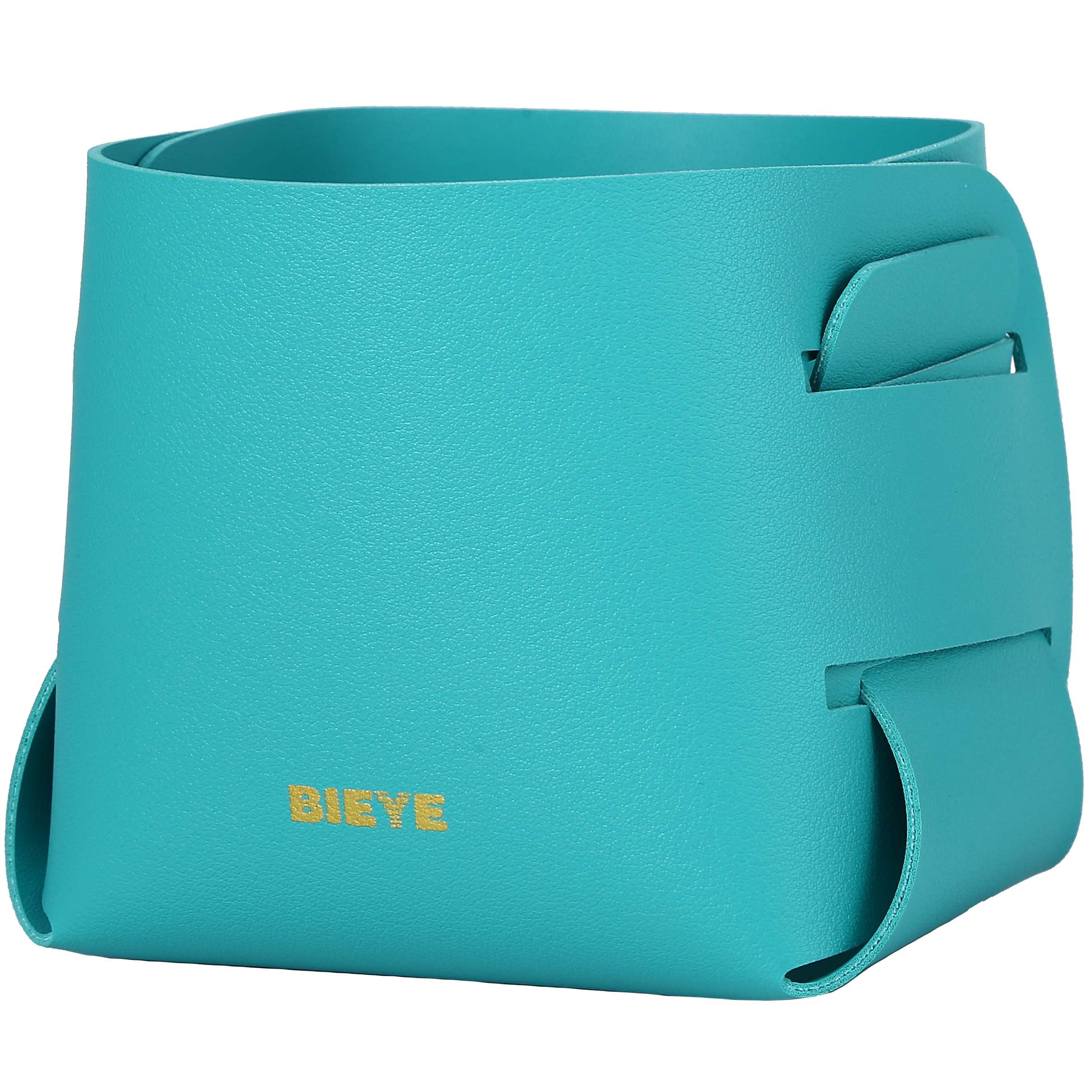 Bieye LSB002 Collapsible Leather Storage Bin Decorative Desk Organizer for Jewelry Makeup Pen Pencil Glasses Remote Controller S