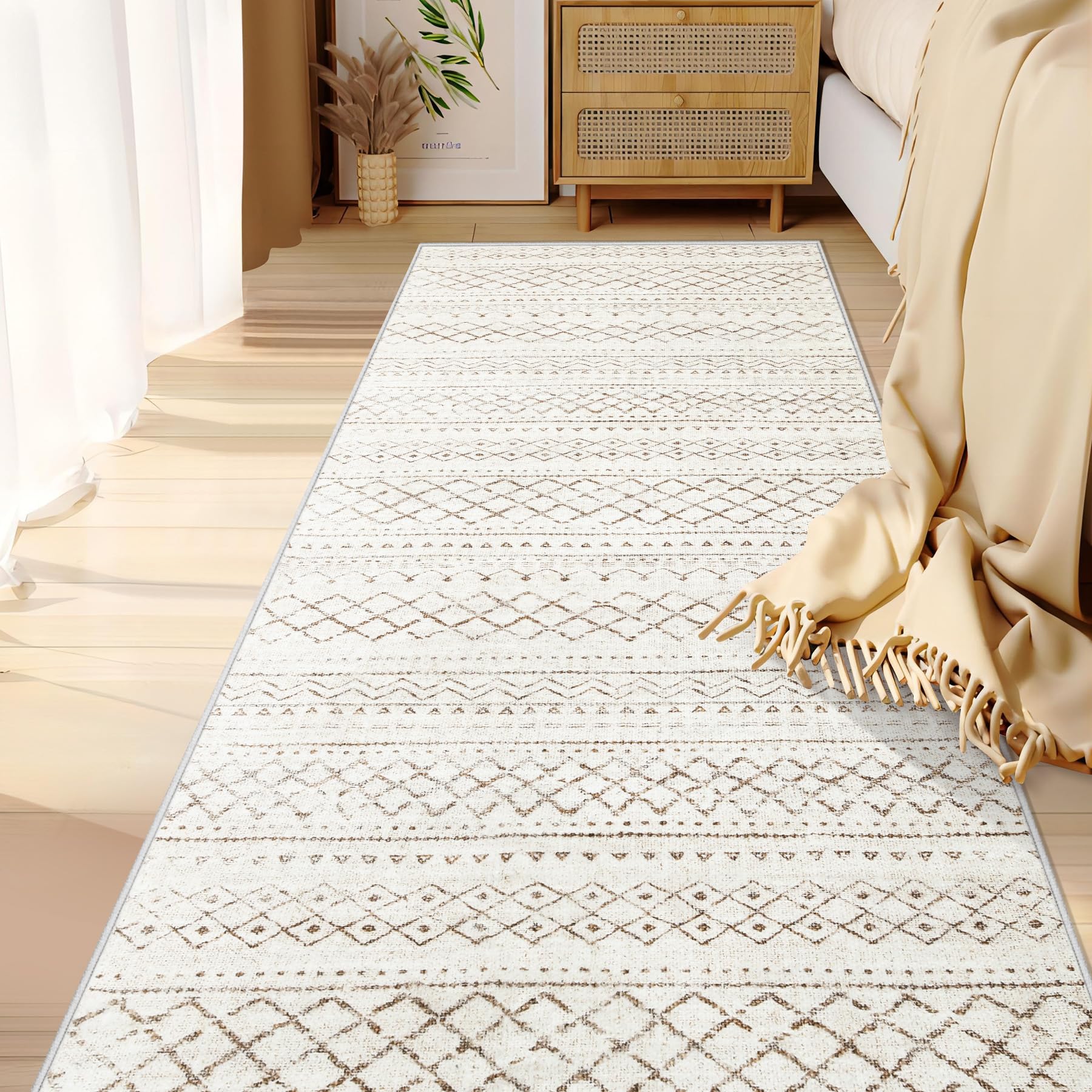 Runner Rug 2x7 Boho Geometric Area Rug: Washable Kitchen Rug Entryway Rug, Soft Non Slip Moroccan Long Hallway Rug for Bedroom B