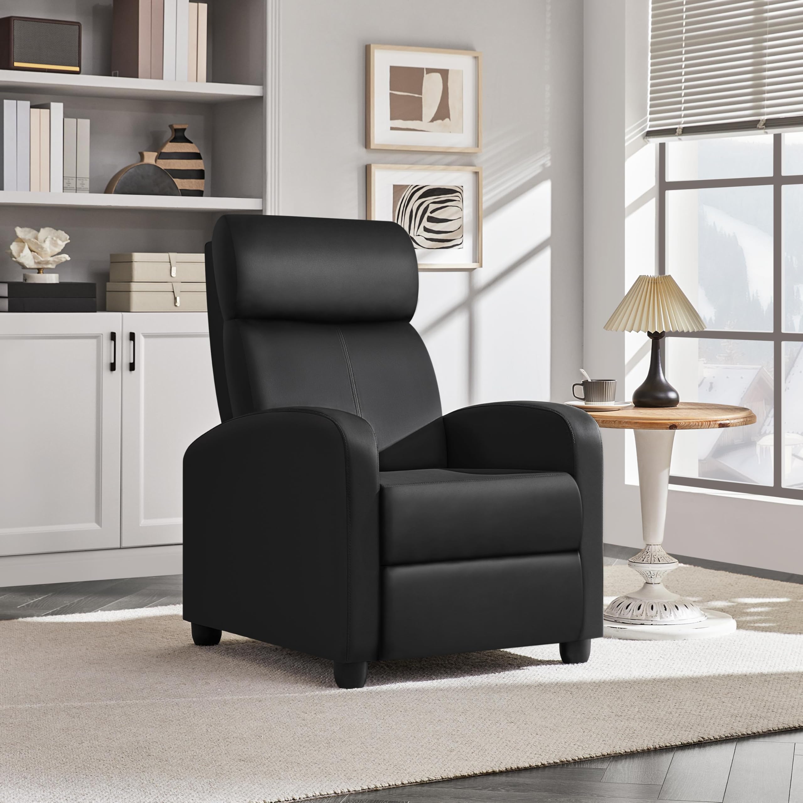 Yaheetech Recliner Chair Pu Leather Recliner Sofa Home Theater Seating With Lumbar Support Overstuffed High-Density Sponge Push Back Recliners Armchair For Living Room