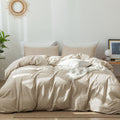 Moomee Bedding Duvet Cover Set 100% Washed Cotton Linen Like Textured Breathable Durable Soft Comfy (Almond Milk Grey, Oversized