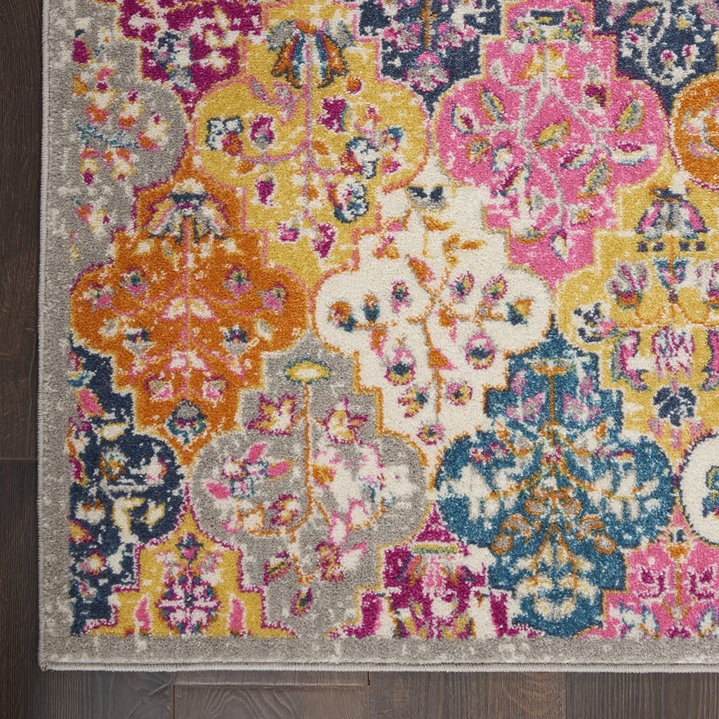 HomeRoots Multicolor 100% Polypropylene 8’ x 10’ Muted Brights Floral Diamond Area Rug