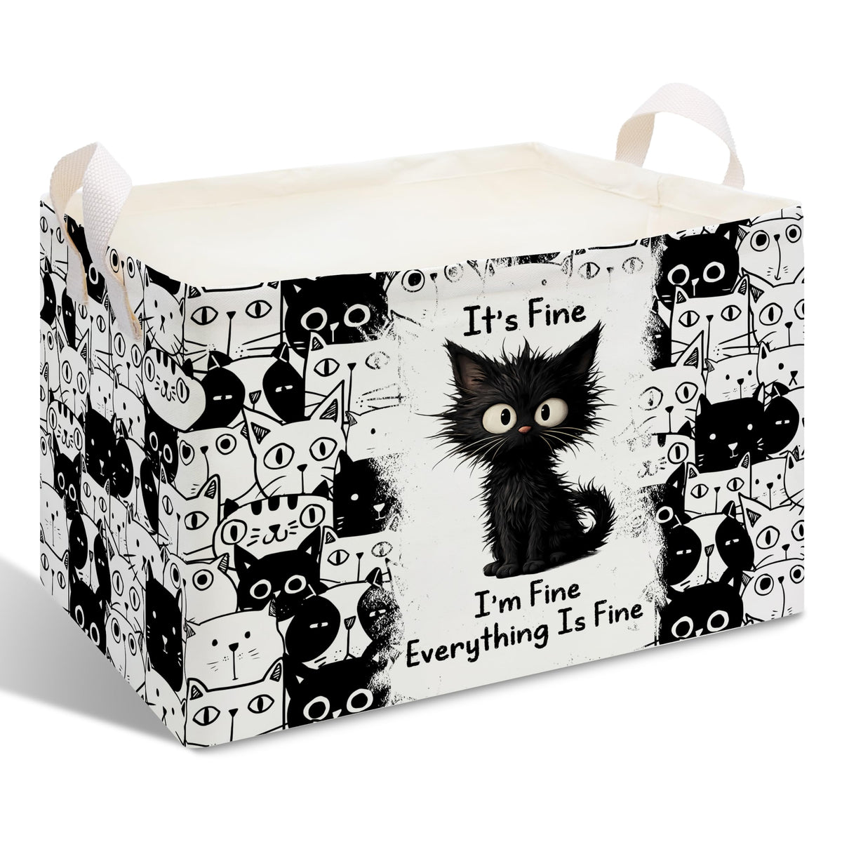 CIAEXRN Collapsible Storage Basket with Handles  Black Cat