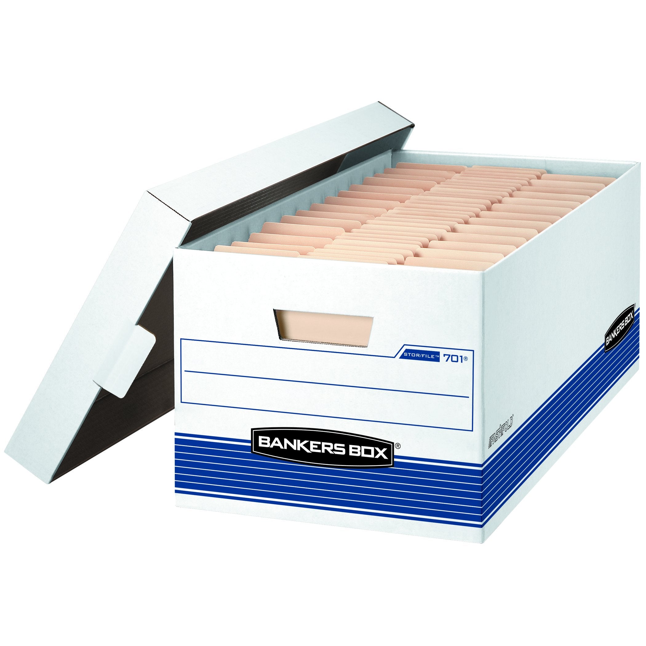 Bankers Box 20 Pack Stor/File Medium-Duty File Storage Boxes, Fastfold, Lift-Off Lid, Letter, White/Blue