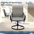 Phi Villa Patio Swivel Dining Chairs Set Of 8, Outdoor Metal Chair With Textilene Mesh Fabric, Patio Gentle Rocker Chair, Black Frame For Patio Deck Garden