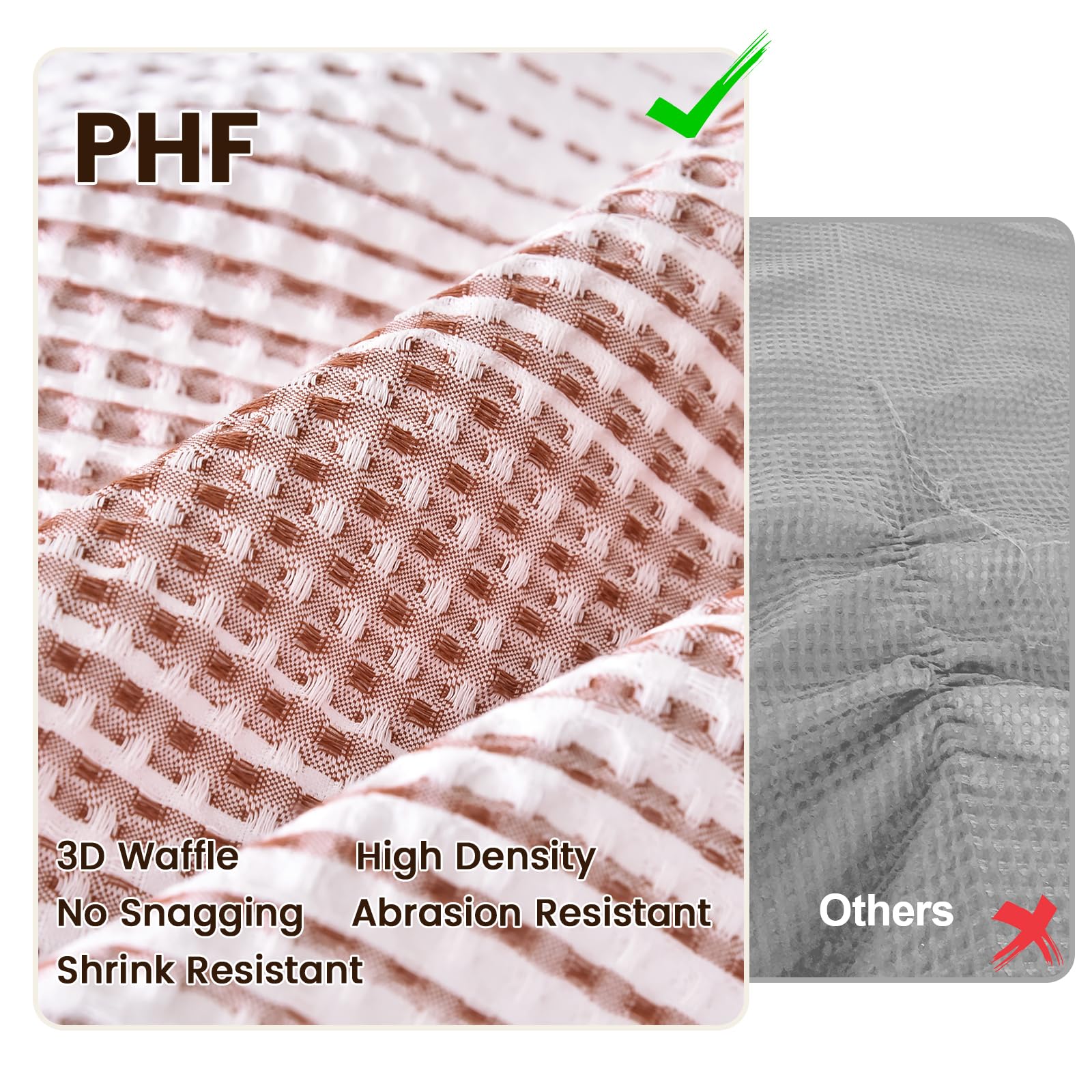 Phf Waffle Weave Duvet Cover Set King Size, Striped Yarn-Dyed Texture Soft Breathable Durable Comforter Cover For All Season, Duvet Cover With Pillow Shams Bedding Collection, 104'X90',White And Brick