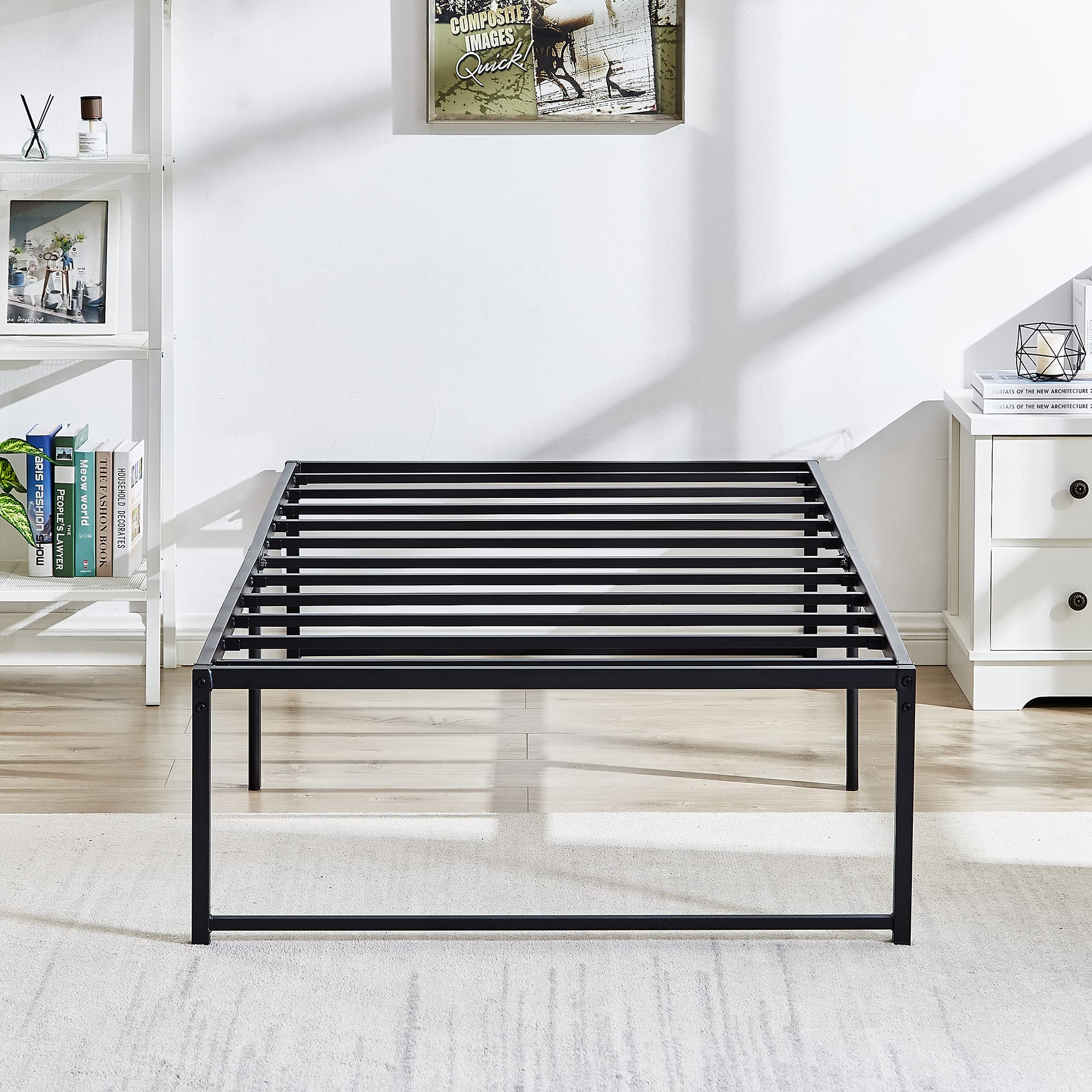 Vecelo 16' Metal Platform Tall Bed Frame,Mattress Foundation/No Box Spring Needed/Heavy Duty Steel Slat Support (Twin Size)