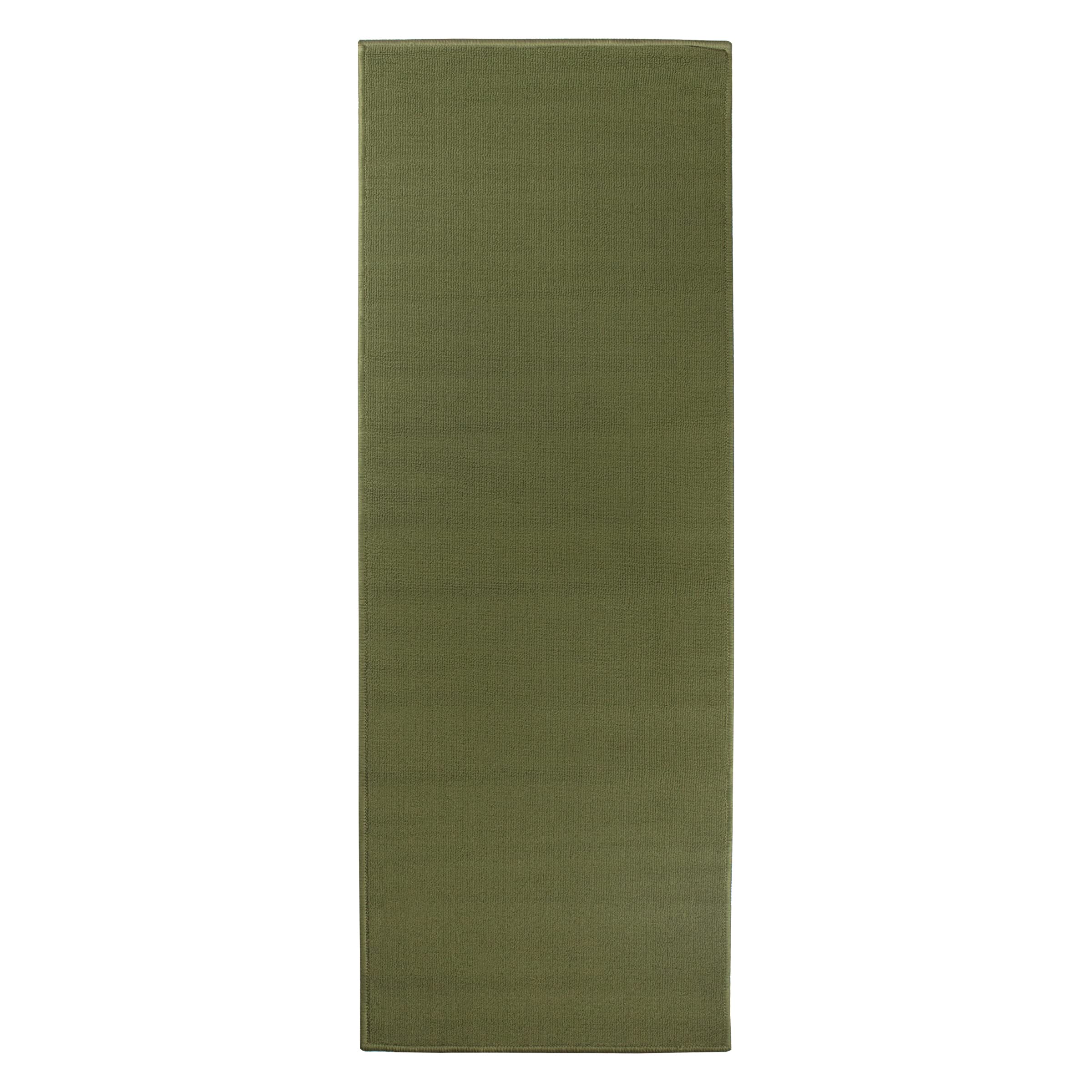 Ritz Solid Runner Rug: 20 x 60 Stain Resistant Kitchen or Living Room Floor Mat - Non-Slip Latex Backing, Machine Washable, Gree
