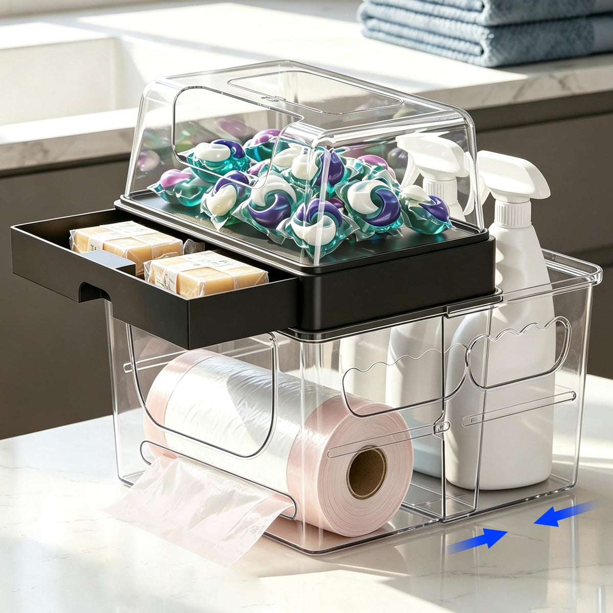 BLULEE Plastic Bag Holder for Grocery Bags, Under Sink Trash Dispenser