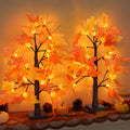 2 Pack 24 Inch Artificial Lighted Maple Tree with 48 LEDs Timer Fall Thanksgiving Decorations Battery Operated Prelit Acorn Mapl