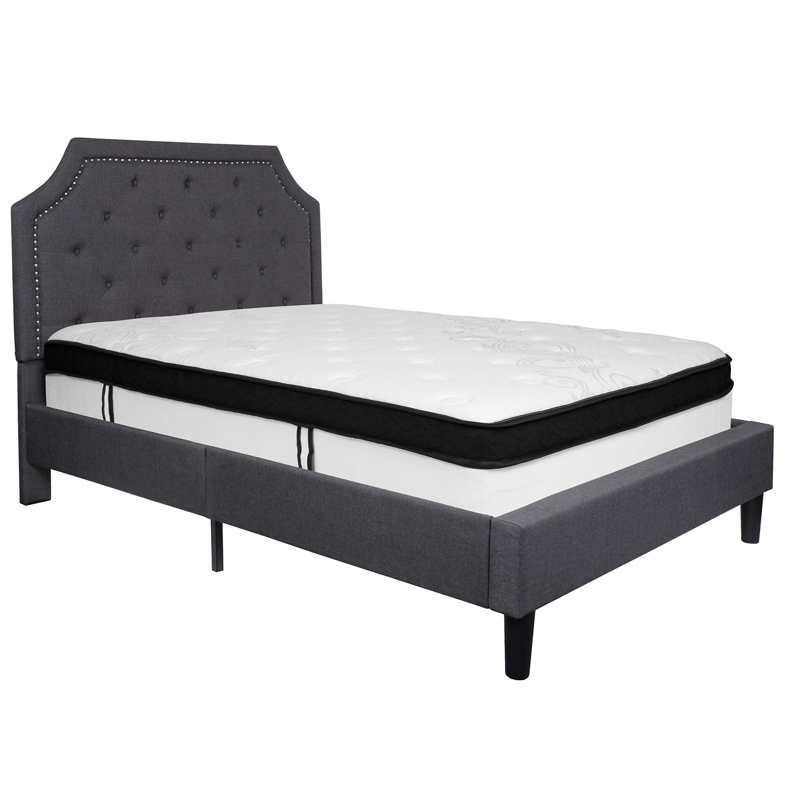 Flash Furniture Brighton Full Size Tufted Upholstered Platform Bed In Dark Gray Fabric With Memory Foam Mattress