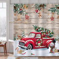 Bonhause Christmas Red Truck Shower Curtain Xmas Tree Winter Snowman Farmhouse Decorative Bath Curtain 72 x 72 Inch Polyester Wa