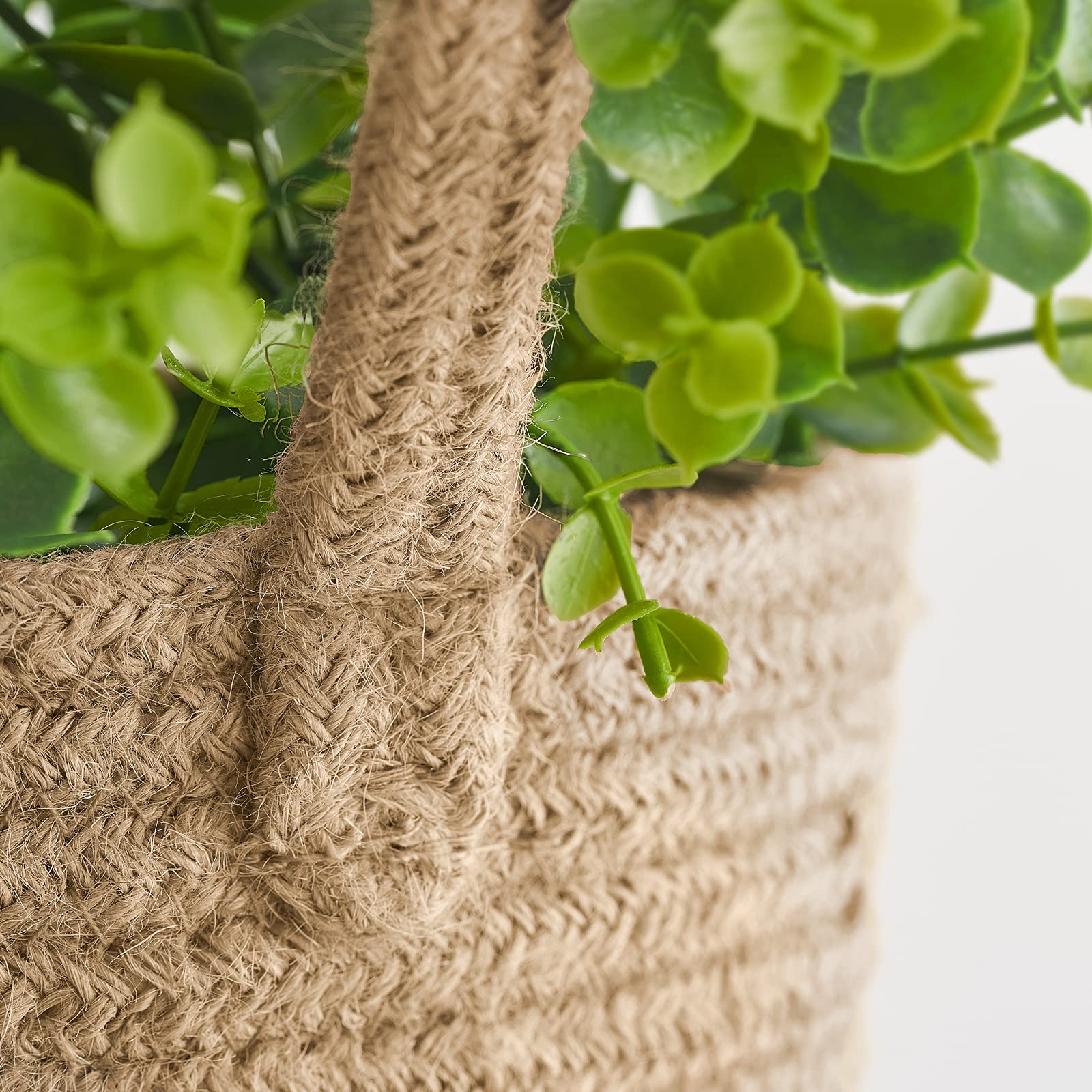 Dahey 2 Pack Wall Hanging Rope Basket With Artificial Eucalyptus Farmhouse Decor, Jute Woven Storage Organizer Flower Plants Bas