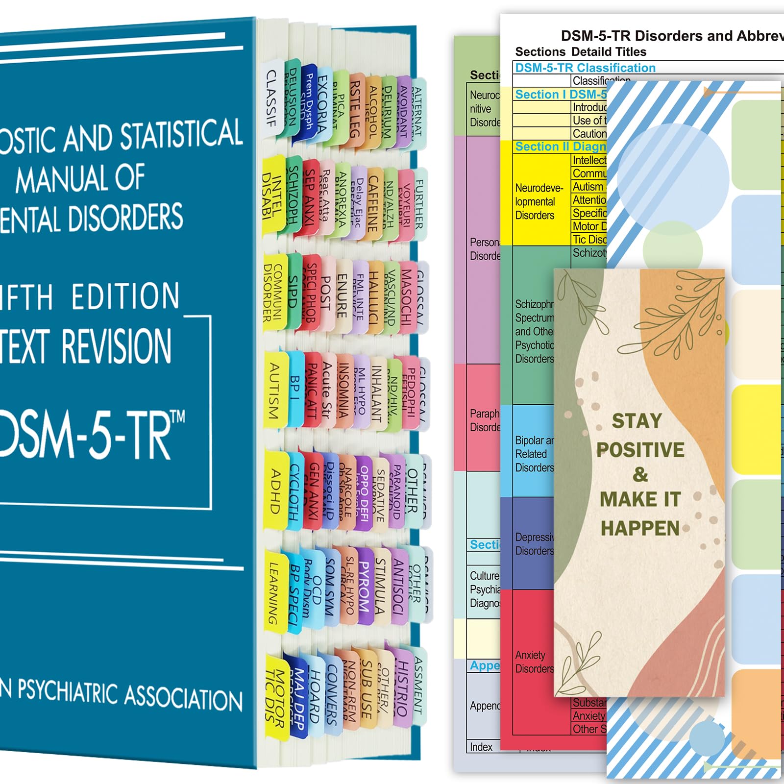 Index Tabs For Dsm-5-Tr, Dsm-5, Color-Coded And Laminated Dsm-V-Tr Tabs, With 18 Blank Tabs, Alignment Guide And Inspirational B