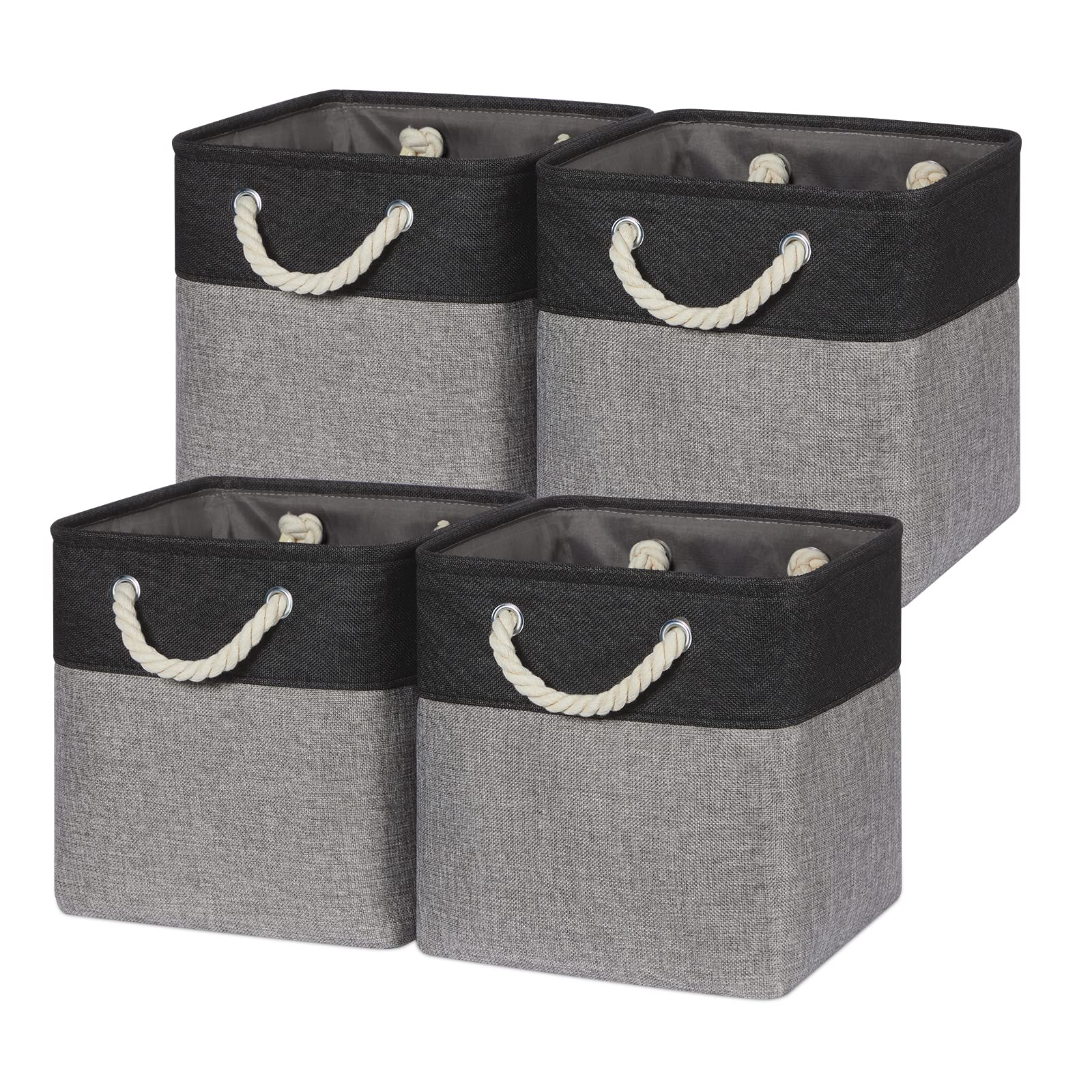 Temary Storage Baskets 4 Pack Fabric Storage Cubes Basket For Organizing, Collapsible Cloth Baskets With Handles For Shelves, Home, Closet (Black&Gray)