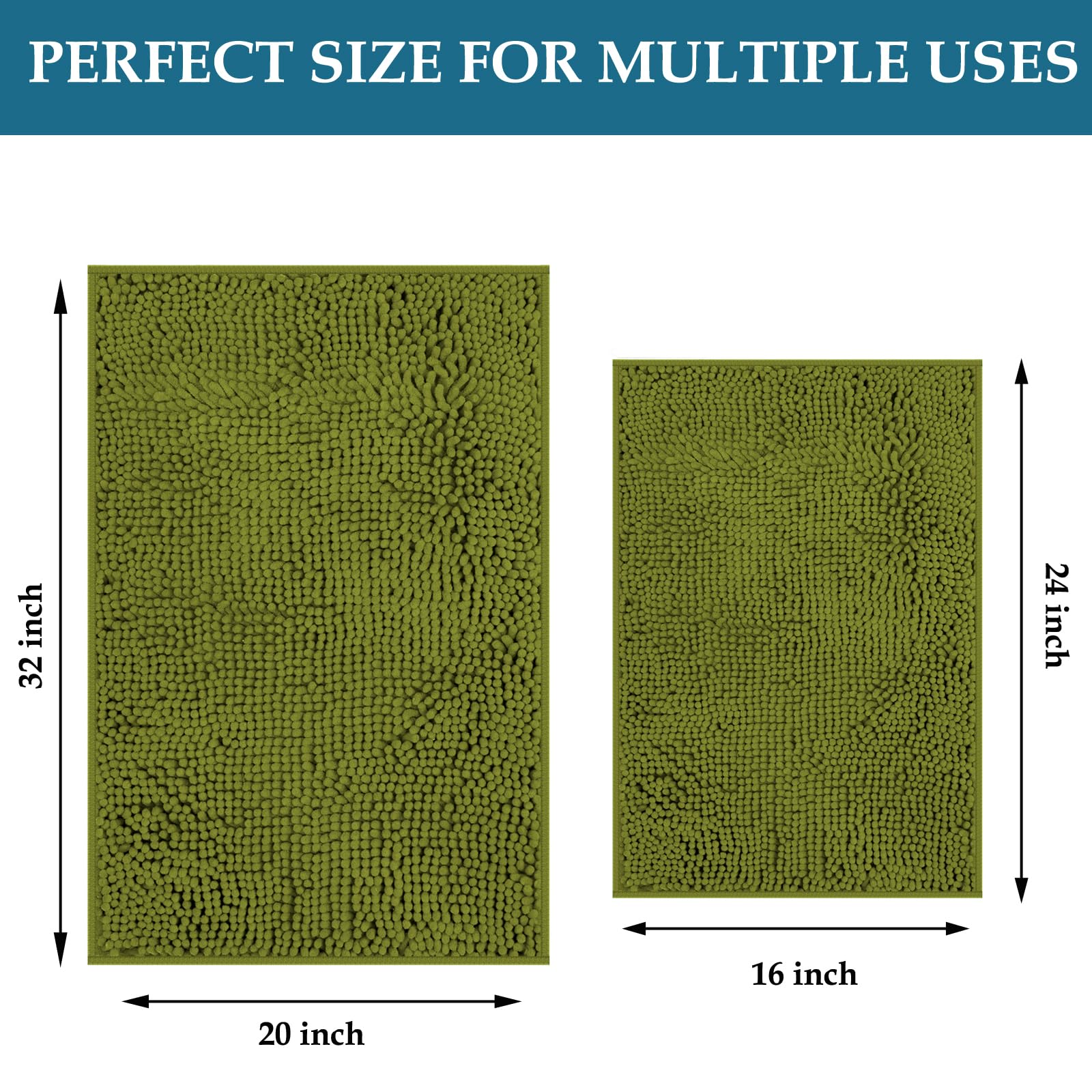 Sage Green Bathroom Rugs Set 2 Piece Bathroom Set Bath Rugs Non Slip Bath Mats For Bathroom, Thick Soft Chenille Bathroom Rug Se