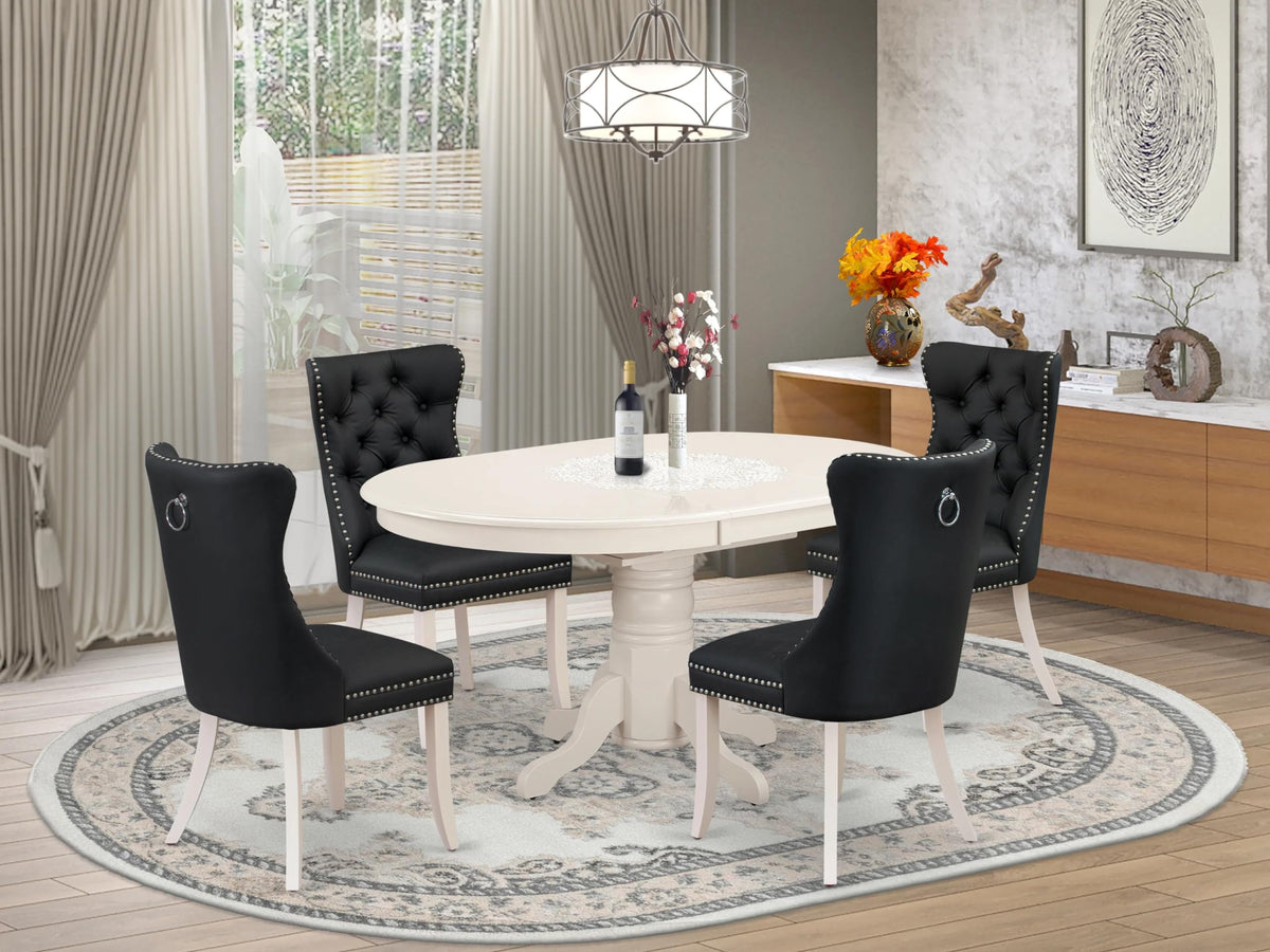 East West Furniture Avda5-Lwh-12 5 Piece Dining Set Consists Of An Oval Dining Table With Butterfly Leaf And 4 Upholstered Chairs, Linen White