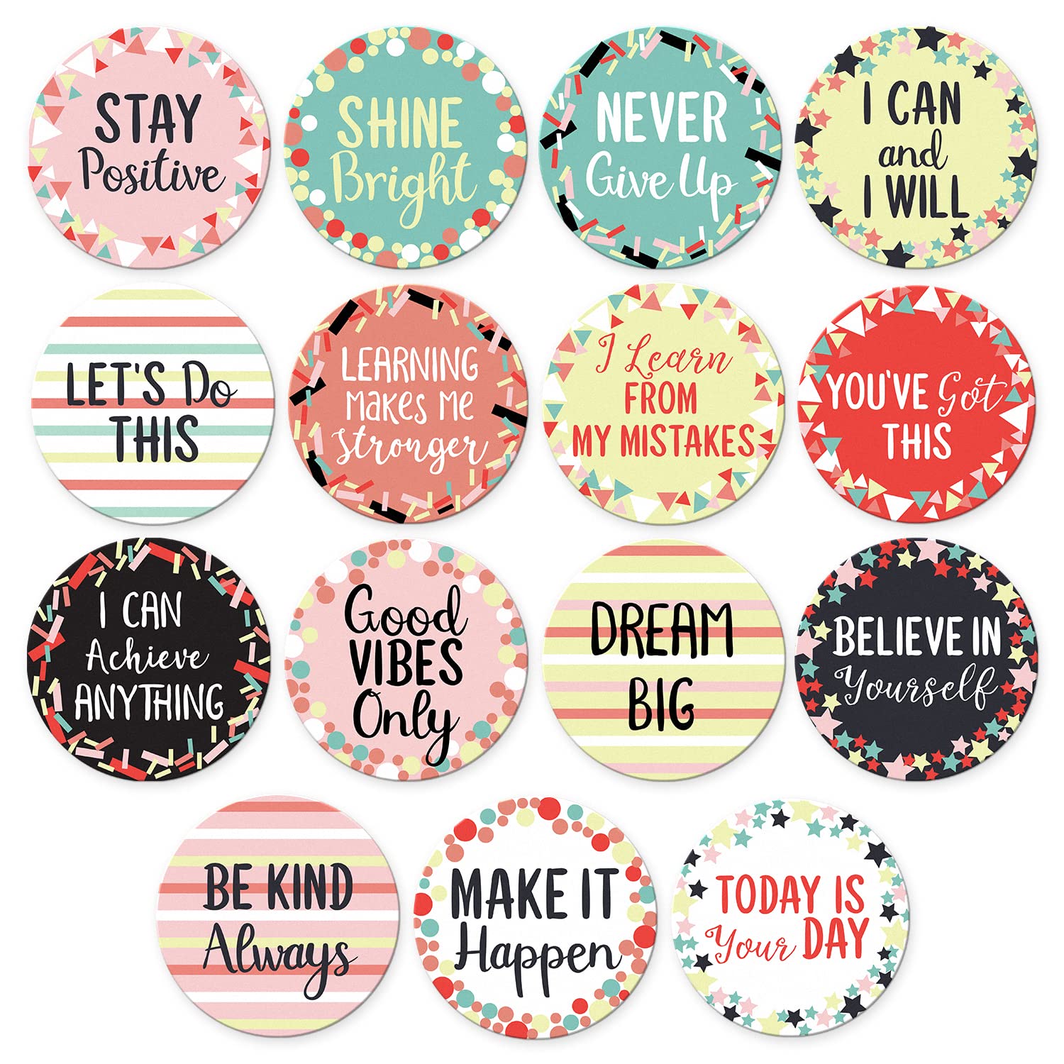 Sweetzer & Orange 30 Growth Mindset Confetti Positive Sayings Accents | Motivational Wall Art Inspirational Quote Cards With Mat