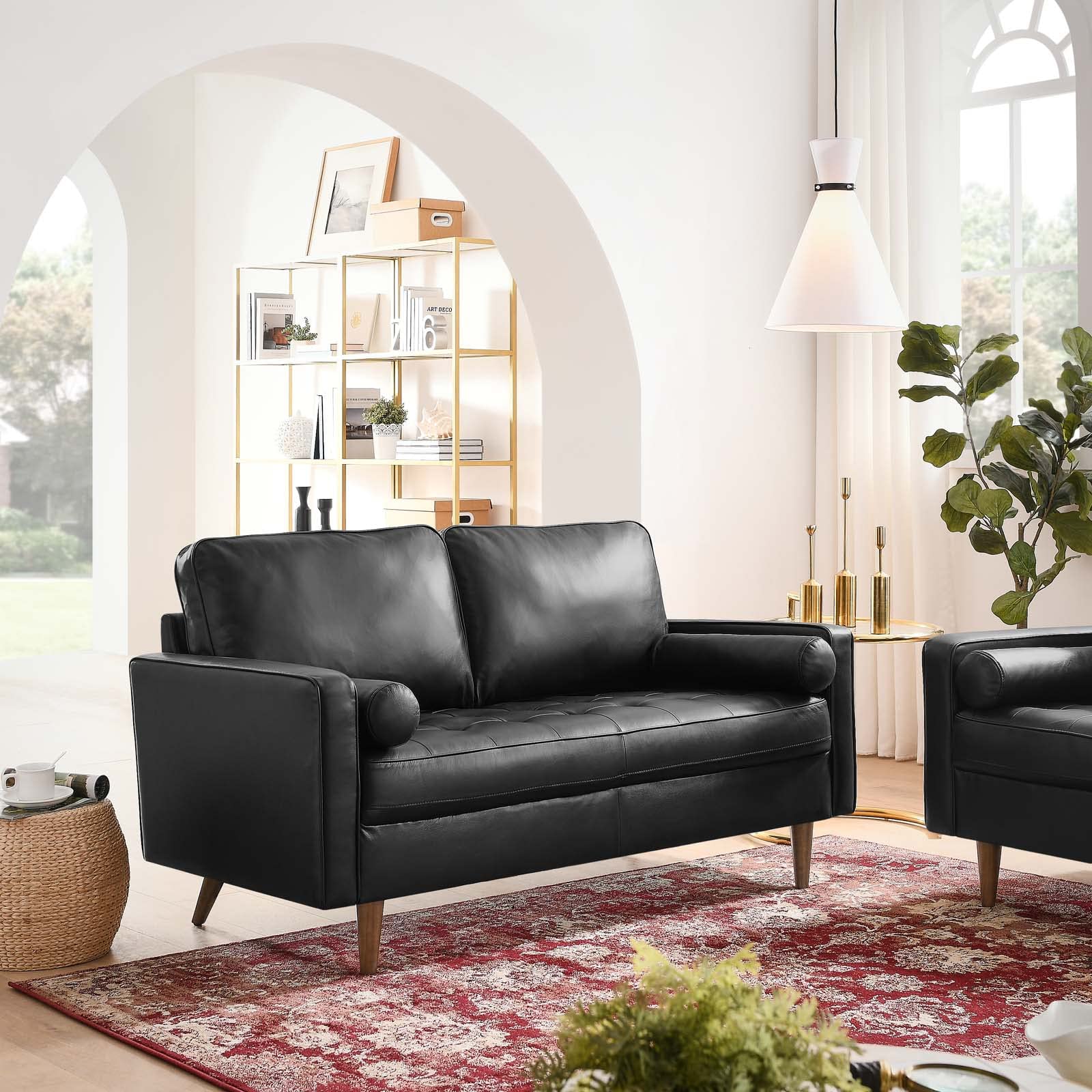 Modway EEI-5870-BLK Valour Leather Loveseat, Black