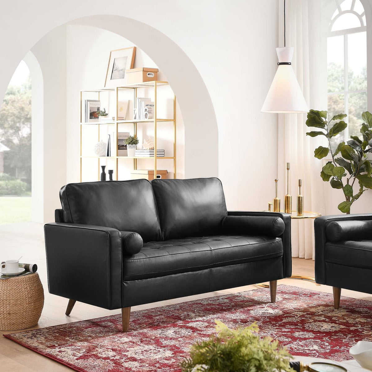 Modway EEI-5870-BLK Valour Leather Loveseat, Black