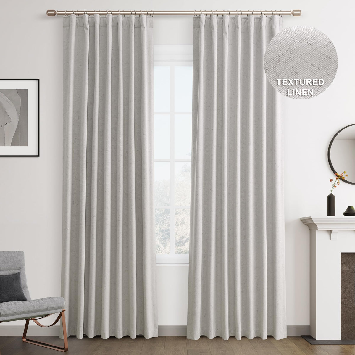 Joywell Grayish White Linen 100% Blackout Curtains 96 Inch Long, Rod Pocket/Back Tab/Hook Belt/Clip Rings,Thermal Insulated Drapes For Bedroom Living Room With Hooks,2 Panels,52 X 96