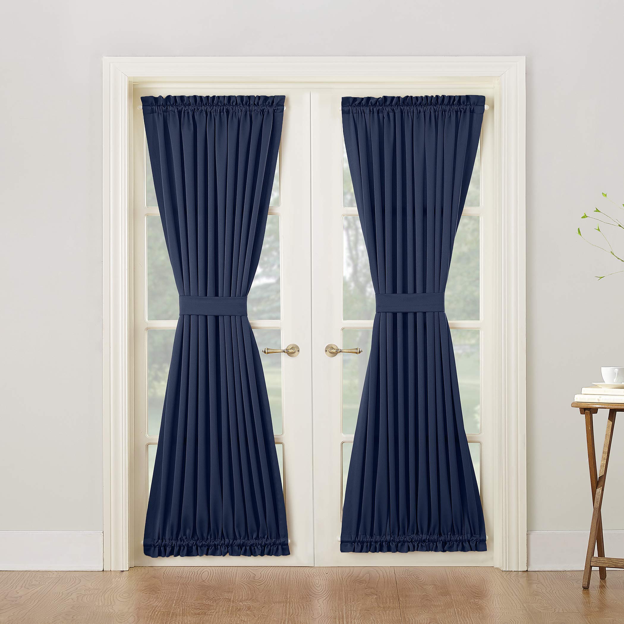 Sun Zero Barrow Energy Efficient Rod Pocket Door Curtain Panel, 54'' X 72'', Navy Blue