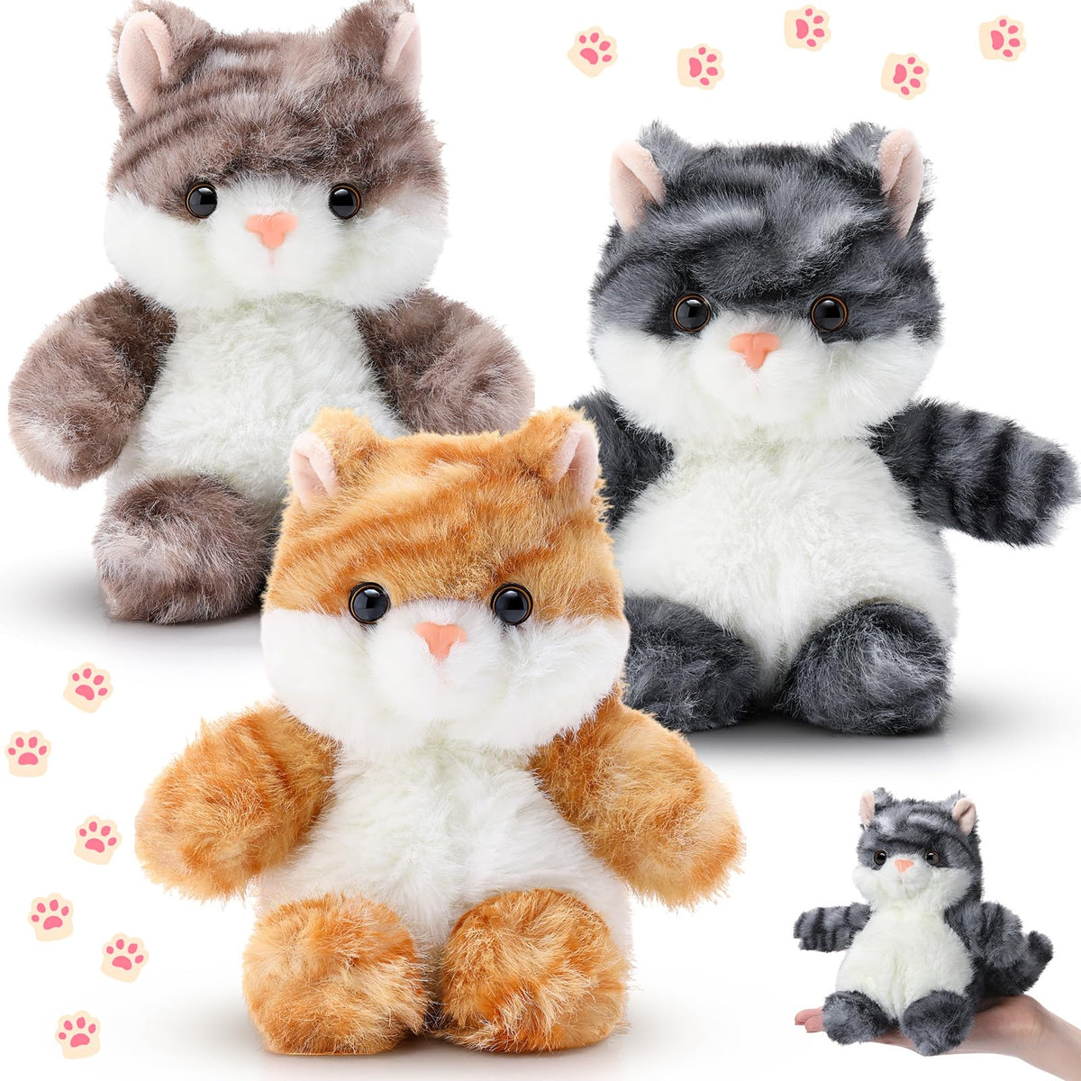 Gejoy 3 Pcs 6 Inch Plush Kitten Stuffed Animal Gift Toys Bulk for Kids, Cat