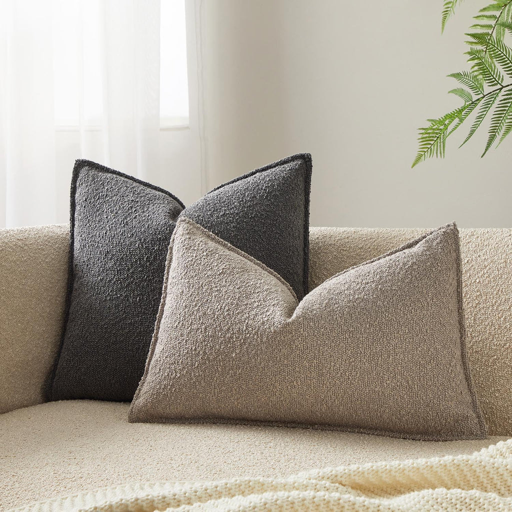 Juspurbet Grey Boucle Textured Lumbar Throw Pillow Covers Set Of 2 For Couch Bedroom Sofa Living Room Decorative Soft Euro Thick