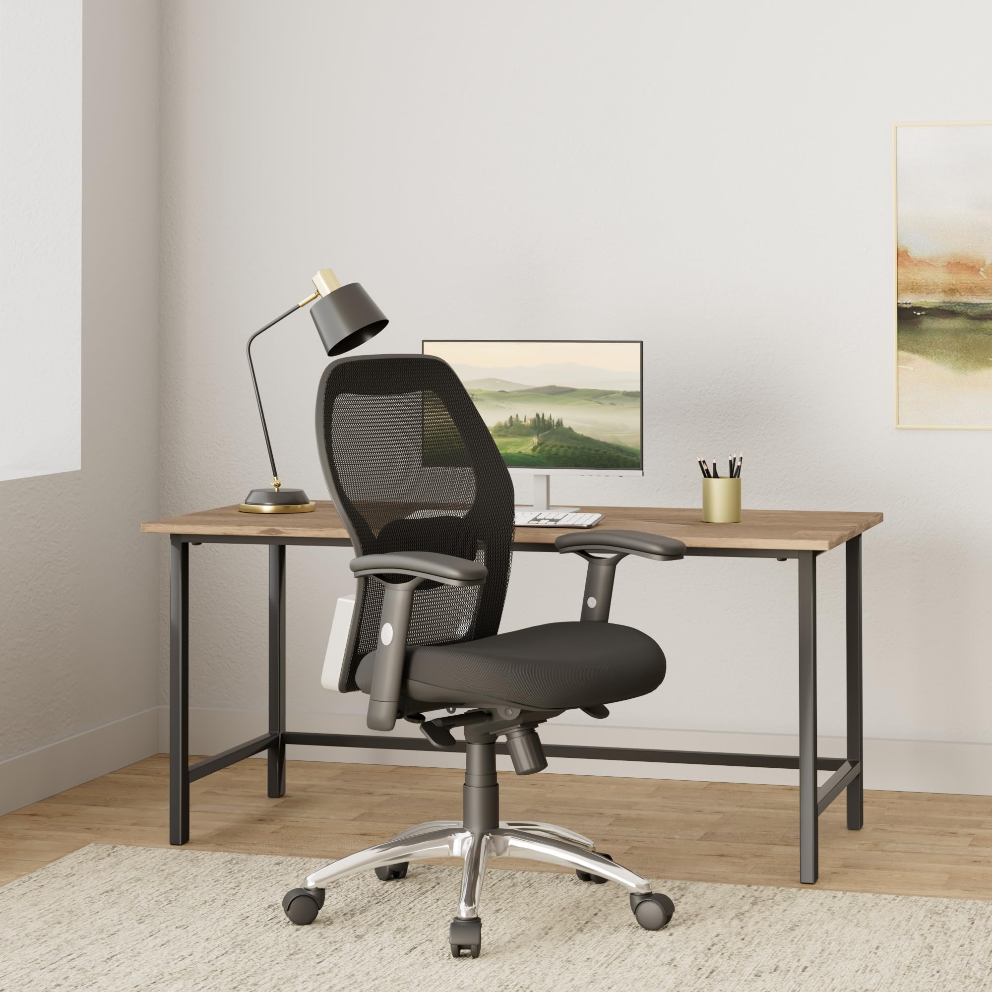 Flash Furniture Albert Mid-Back Black Super Mesh Executive Swivel Office Chair with Knee Tilt Control and Adjustable Lumbar & Arms