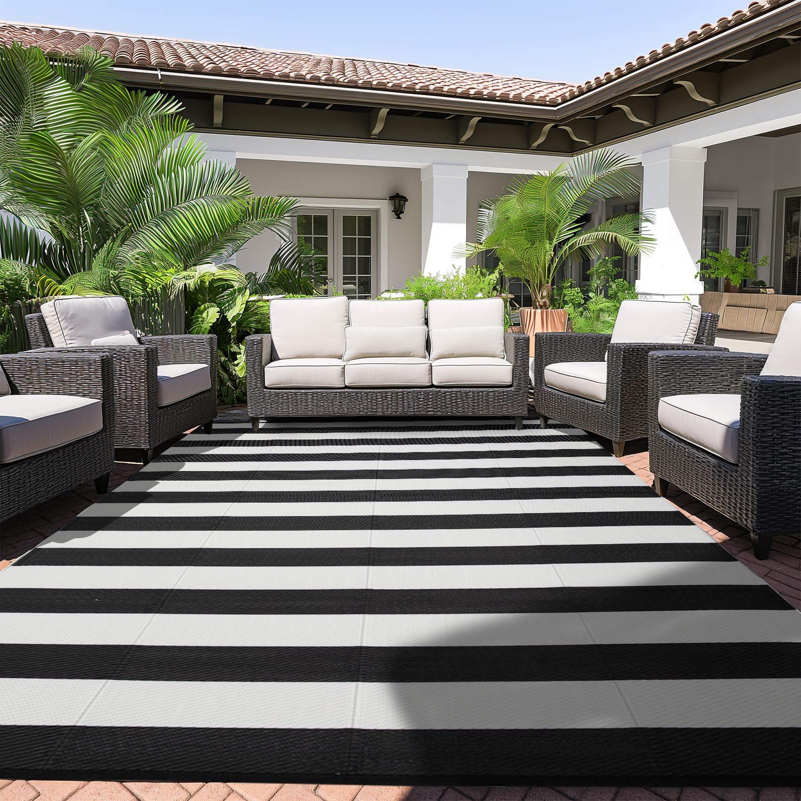 Stricklandhome Outdoor Rug 9 X 12 Ft, Reversible Plastic Straw Rug For Patio, Waterproof Large Outdoor Carpet For Rv, Patio, Cam