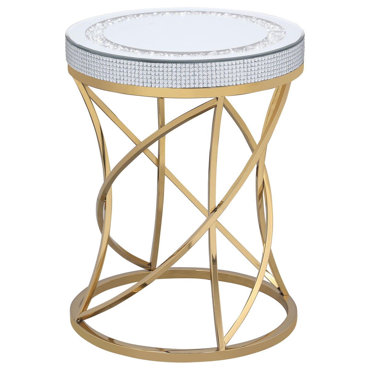 Coaster Home Furnishings Elise Round Mirror Top Stainless Steel End Table Gold