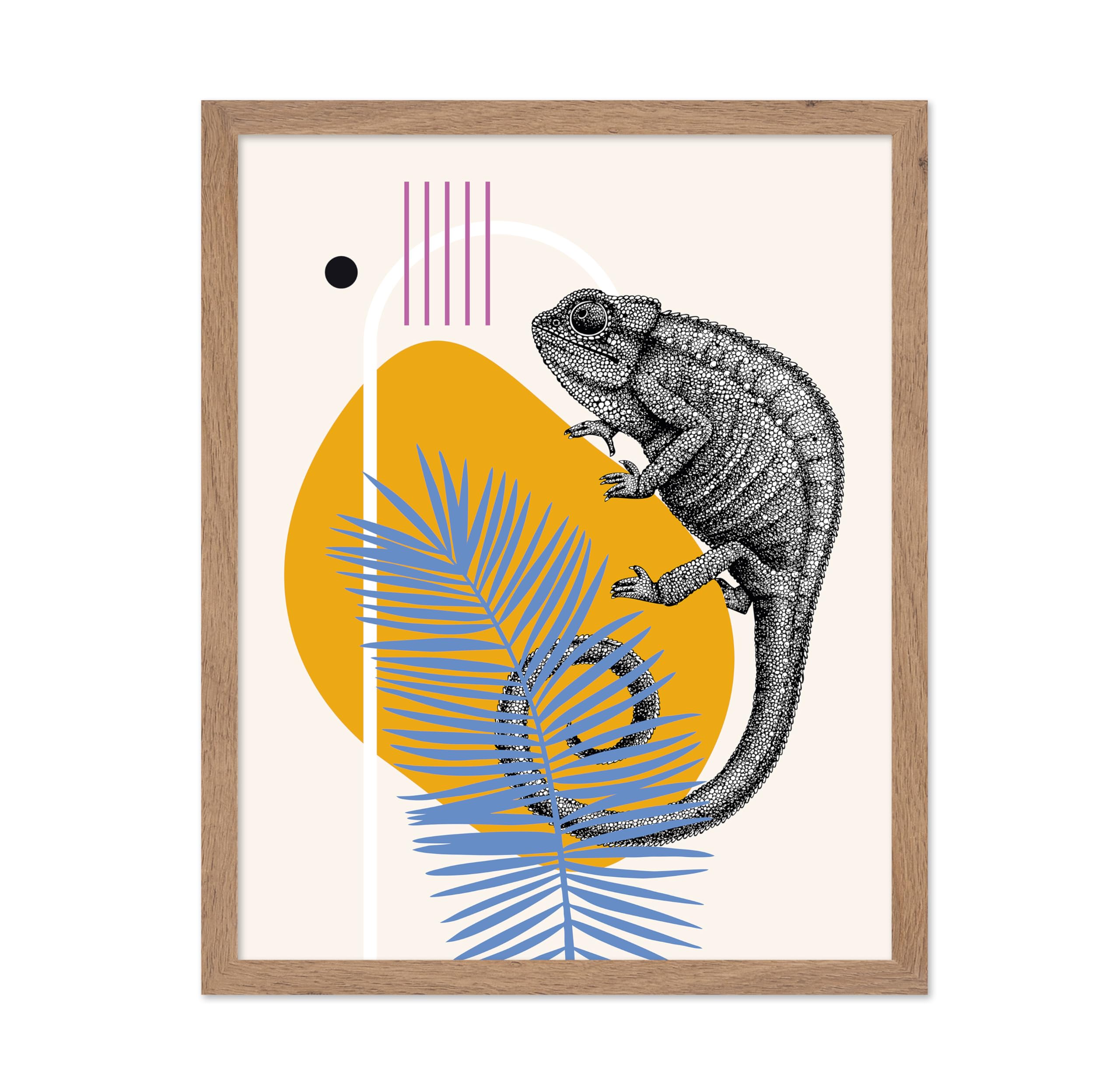 Poster Master Chameleon Poster - Chameleon on Palm Leaves Print - Plant & Chameleon Art - Gift for Men, Women, Animal Lover - De