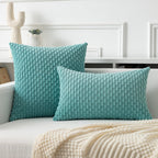 Kevin Textile Throw Pillow Covers Soft Corduroy Decorative Set Of 2 Boho Striped Pillow Covers Pillowcases Farmhouse Home Decor For Couch Bed Sofa Living Room 12X20 Inch Aqua Green