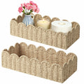 Zanobreva 2 Pack Scalloped Wicker Shelf Baskets,Handwoven Paper Rope Basket Organizer for Toilet Tank & Shelves, Decorative Wove