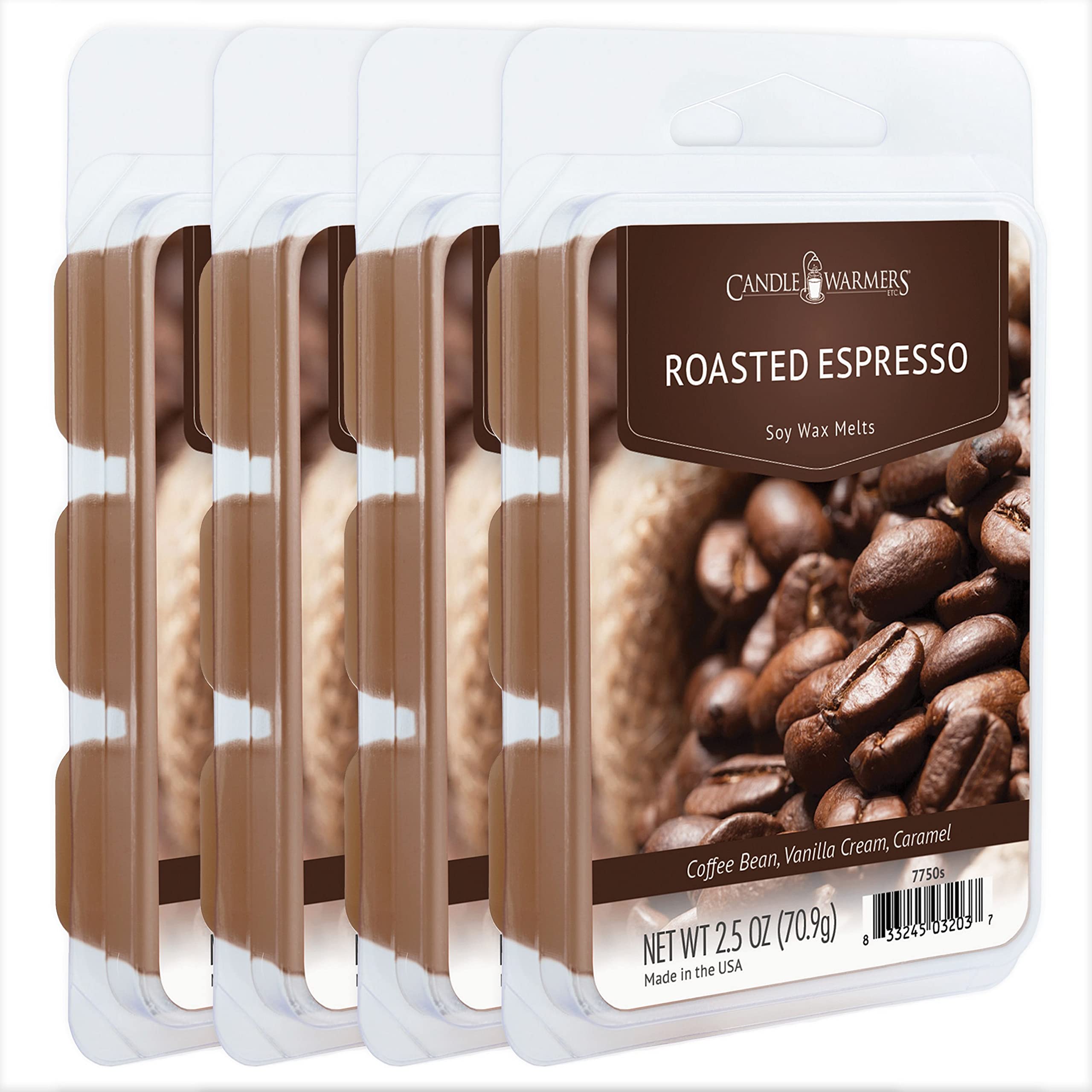 Candle Warmers Etc Classic Wax Melts 2.5oz, Roasted Espresso Fragrance (4-Pack) - Each Pack has x4 2.5 oz Wax Melts and 30 Hours
