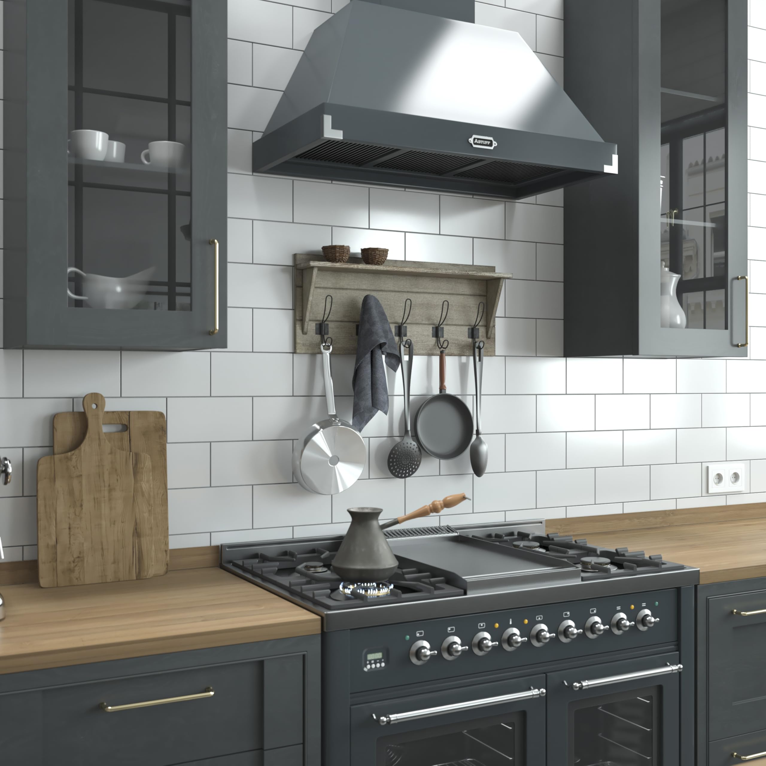 Flash Furniture Daly Wall Mounted Storage Rack - Weathered Solid Pine Wood - 24 Inch - Upper Shelf and 5 Hooks - For Entryway, Kitchen, Bathroom