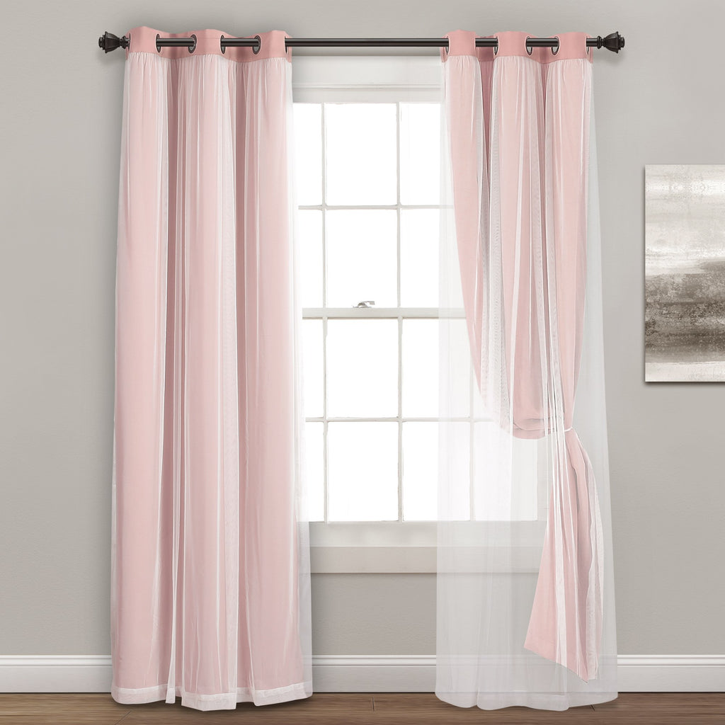 Lush Decor Sheer Grommet Curtains With Insulated Blackout Lining, Window Curtain Panels, Pair, 38''W X 95''L, Pink - Curtain Wit