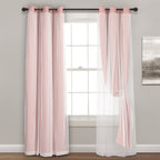Lush Decor Sheer Grommet Curtains With Insulated Blackout Lining, Window Curtain Panels, Pair, 38''W X 95''L, Pink - Curtain Wit