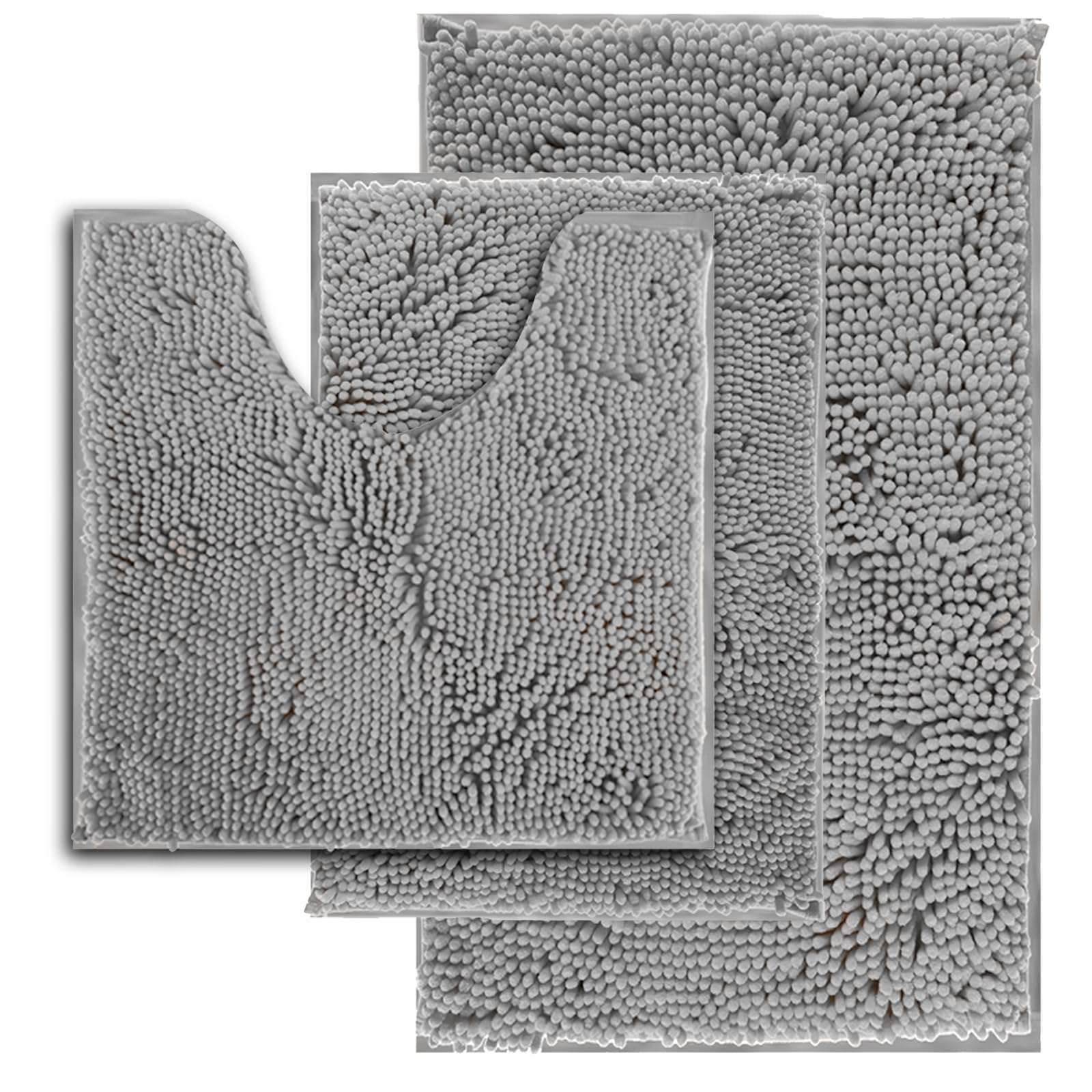 Gray Bathroom Rugs Non Slip 3 Piece Bathroom Rug Set Ultra Soft Bath Rug,Absorbent Shaggy Bath Mat Set,Perfect Plush Bathroom Ma