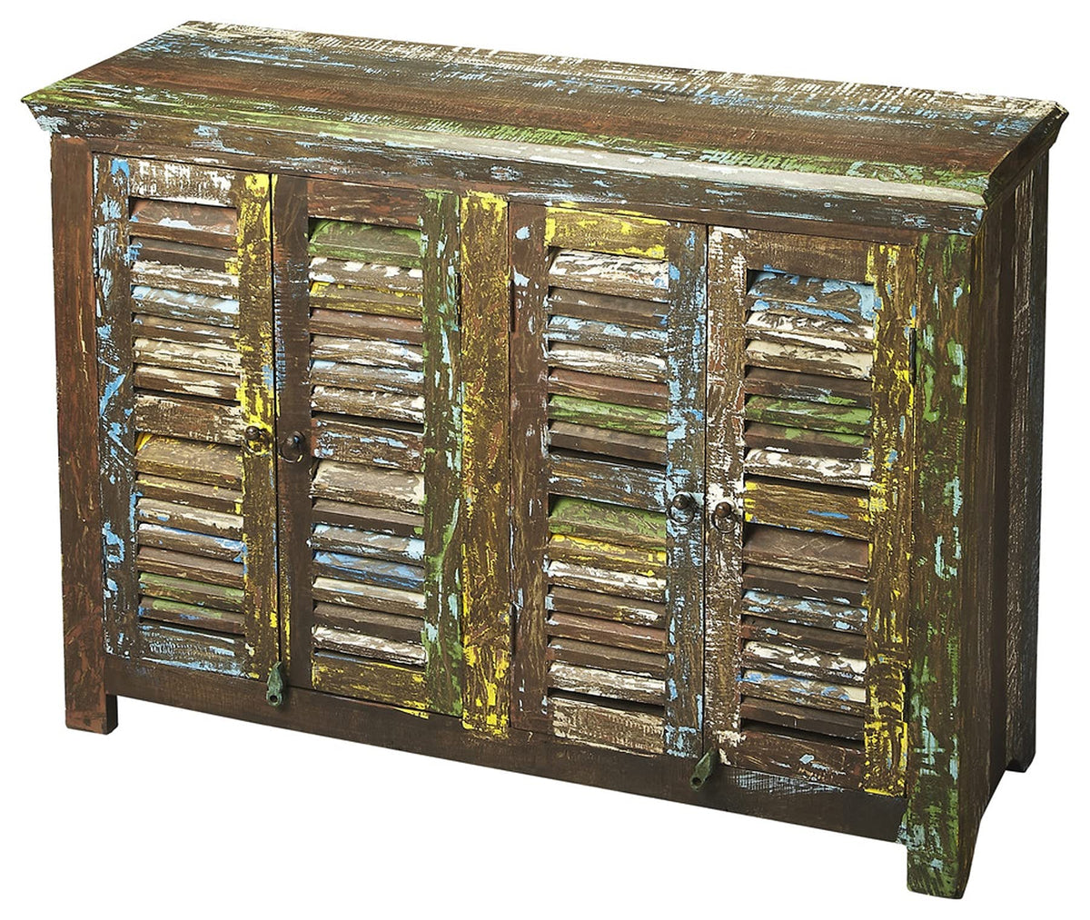 HomeRoots Assorted Mango Wood, Aluminium, Stainless Steel Haveli Reclaimed Wood Sideboard