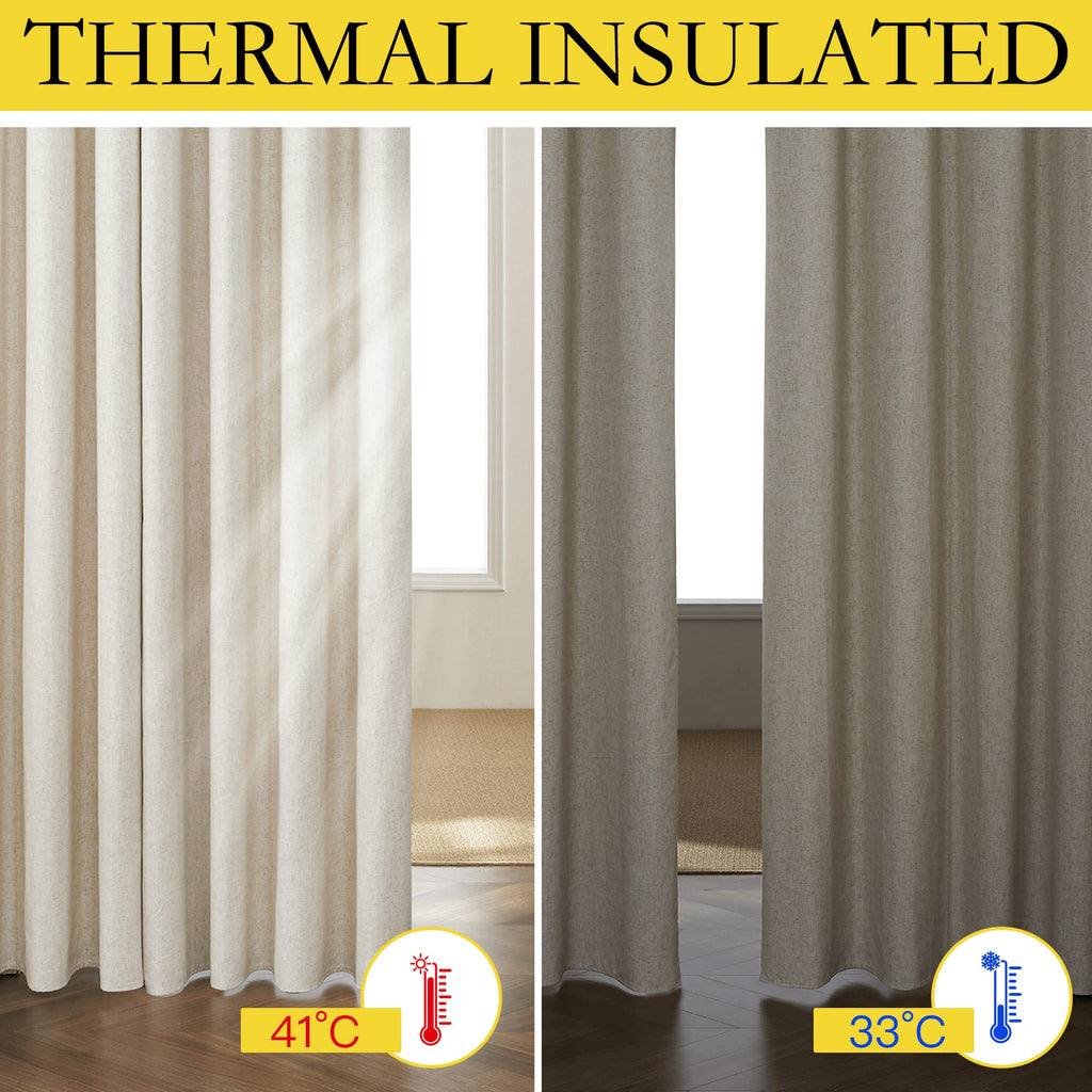 Nicetown Natural Linen Curtains 45' Long With Noise Reducing For Small Window, 52' Wide, 2 Pcs, Complete Blackout Drapes, Thermal Insulated & Noise Reducing Window Draperies With White Liner
