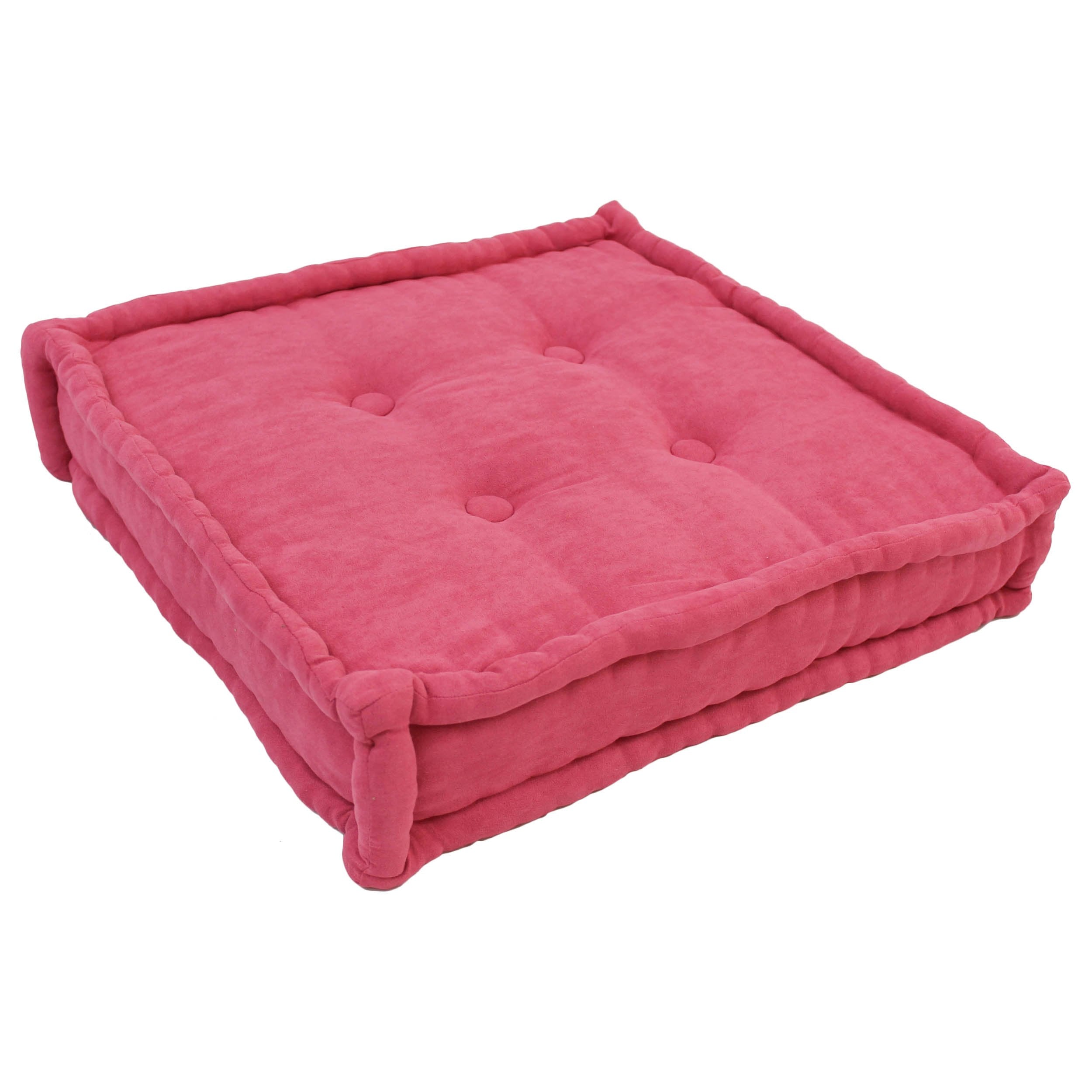Blazing Needles Button-Tufted Microsuede Square Floor Pillow, 20&quot;, Berry Berry