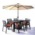 Chelsea Aluminum Outdoor Dining Table With 8 Chairs and Orange Cushions