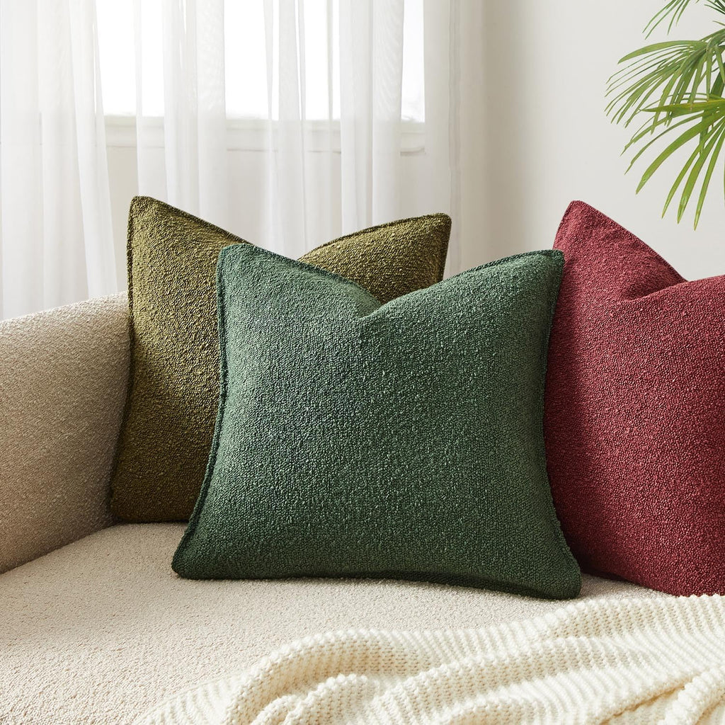 Juspurbet Green Boucle Throw Pillow Covers 24X24 Inch Set Of 2 For Couch Bedroom Sofa Living Room Decorative Soft Thick Textured