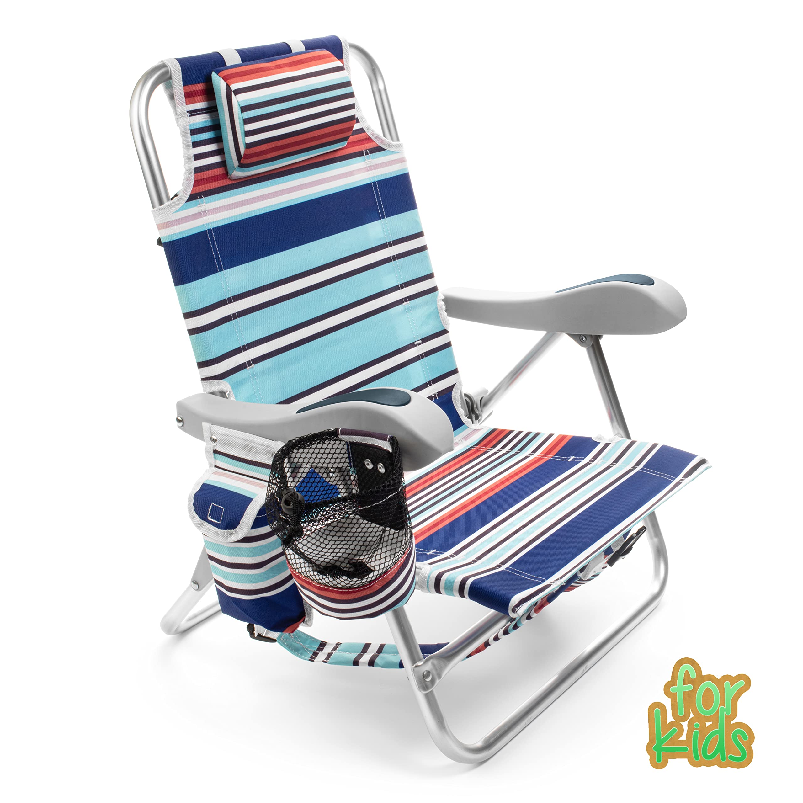 Homevative Kids Folding Backpack Beach Chair with 4 Positions, Carry Handle, Storage Pouch, Cup Holder and Phone Holder, Lightwe