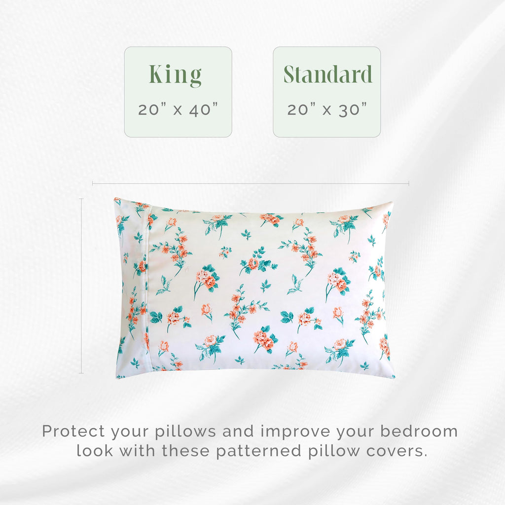 Elegant Comfort Ultra Soft Set Of 2 Floral Print Pillowcases - 1500 Premium Hotel Quality Microfiber, Soft And Smooth Envelope Closure 2-Piece Pillow Covers - Standard/Queen, Pink Celia
