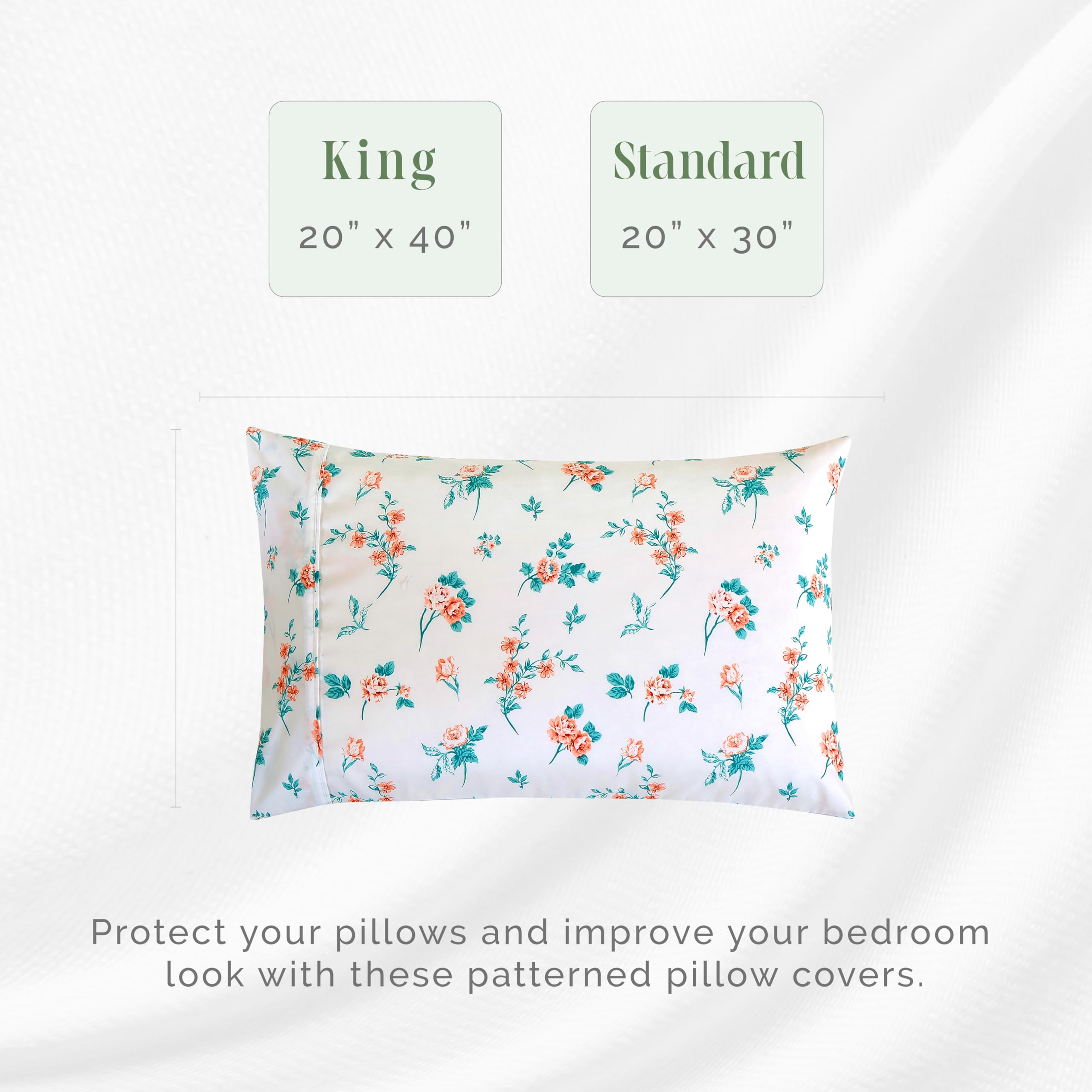 Elegant Comfort Ultra Soft Set Of 2 Floral Print Pillowcases - 1500 Premium Hotel Quality Microfiber, Soft And Smooth Envelope Closure 2-Piece Pillow Covers - Standard/Queen, Pink Celia